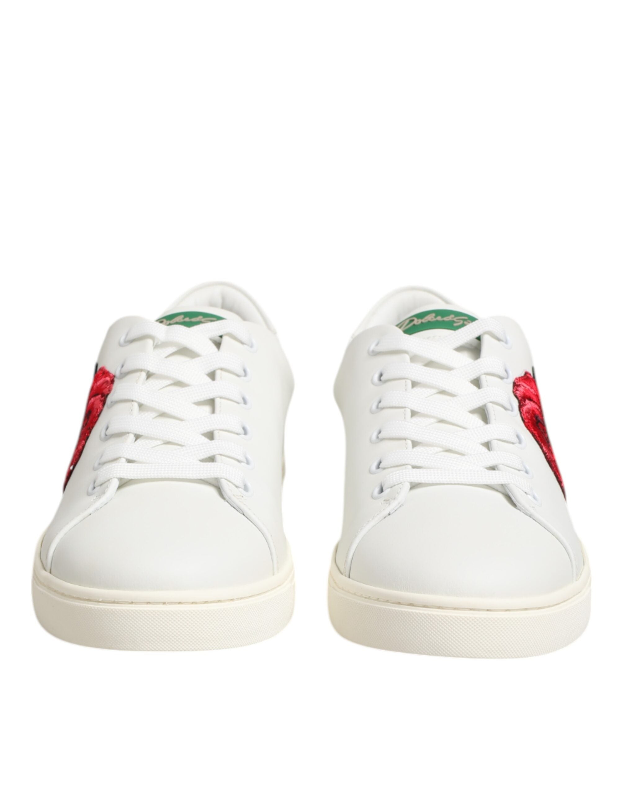 Dolce & Gabbana White Leather Rose Embroidery Low-Top  Shoes - Luxe Nova