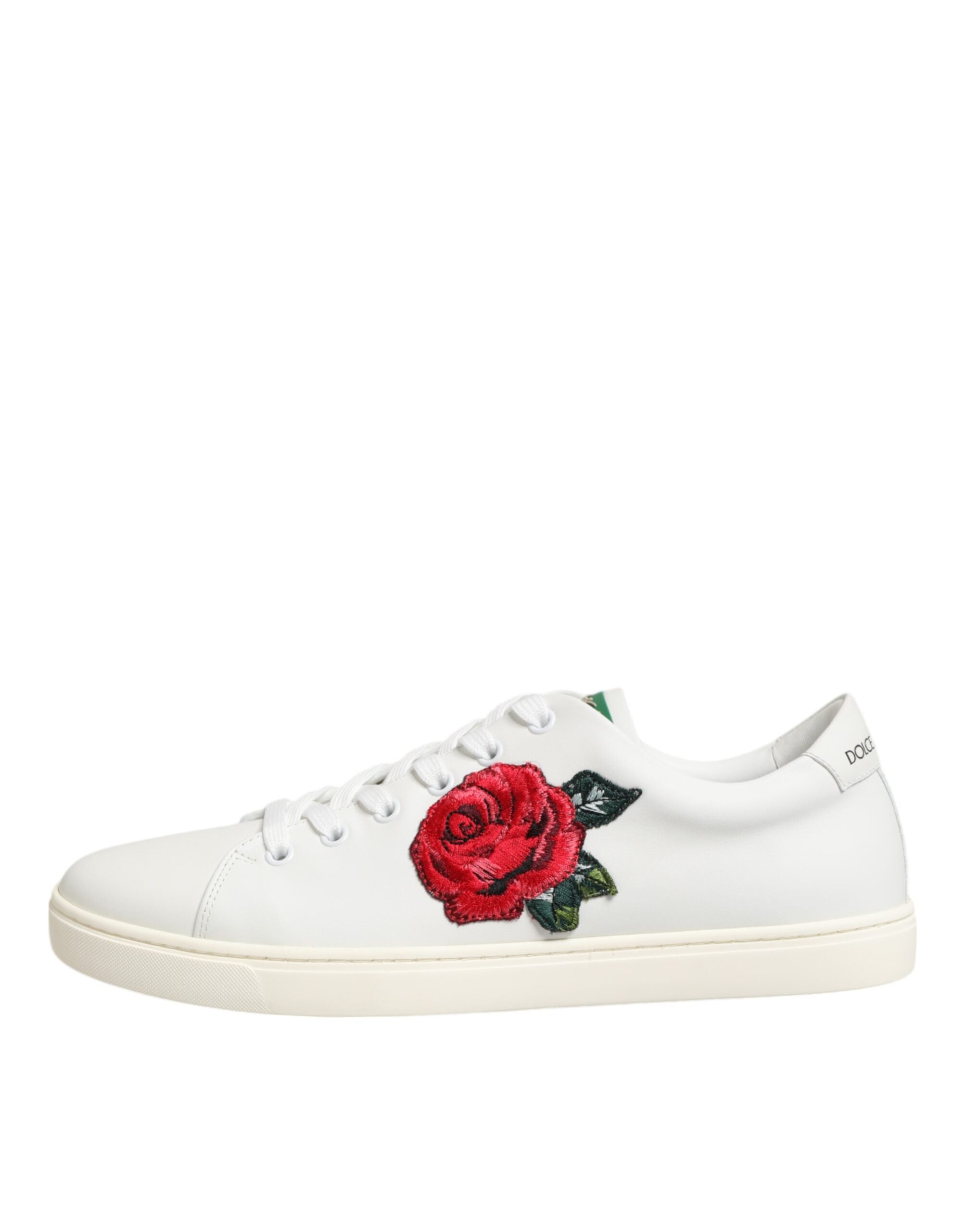 Dolce & Gabbana White Leather Rose Embroidery Low-Top  Shoes - Luxe Nova