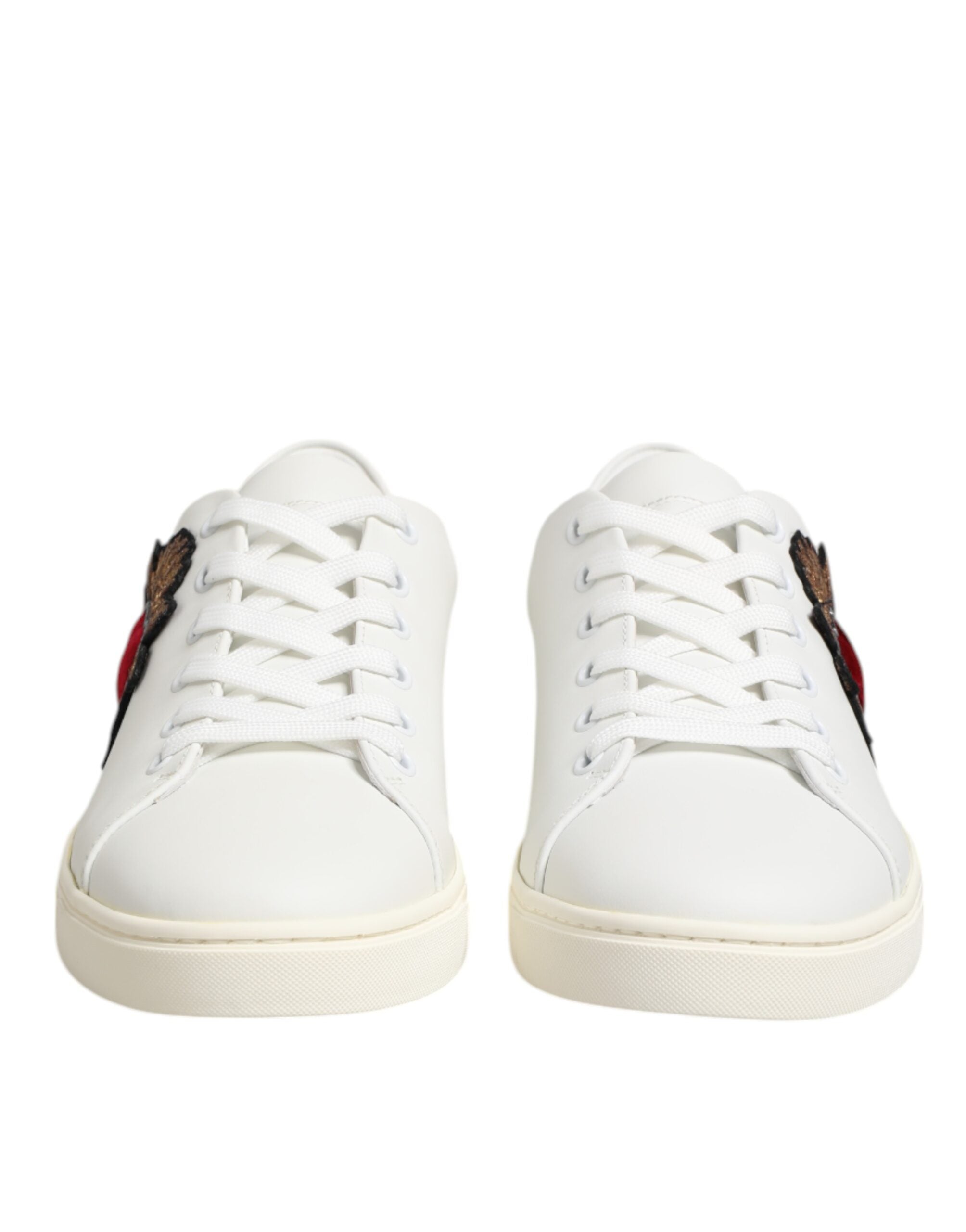 Dolce & Gabbana White Leather Sacred Heart Patch Sneakers Shoes - Luxe Nova