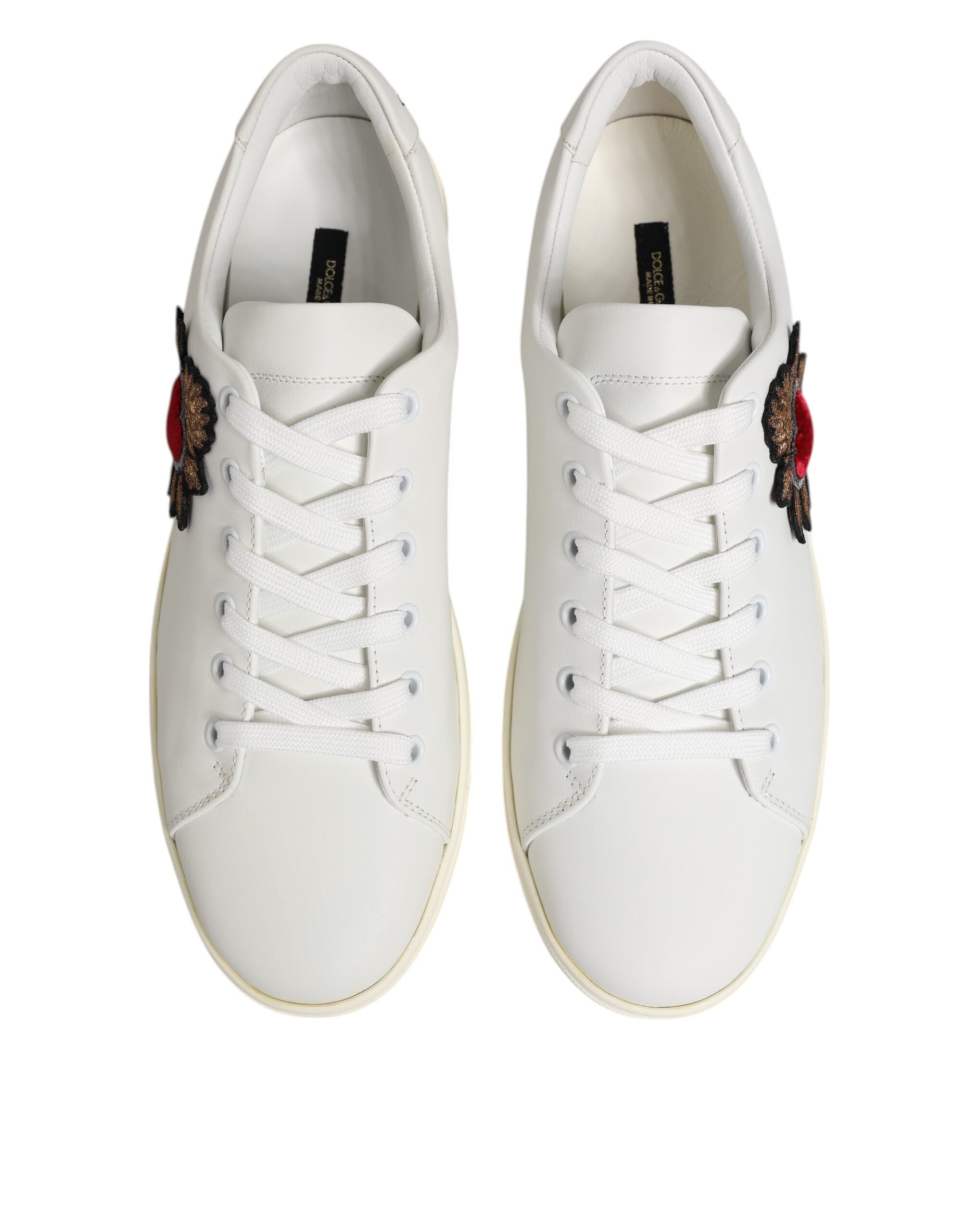 Dolce & Gabbana White Leather Sacred Heart Patch Sneakers Shoes - Luxe Nova