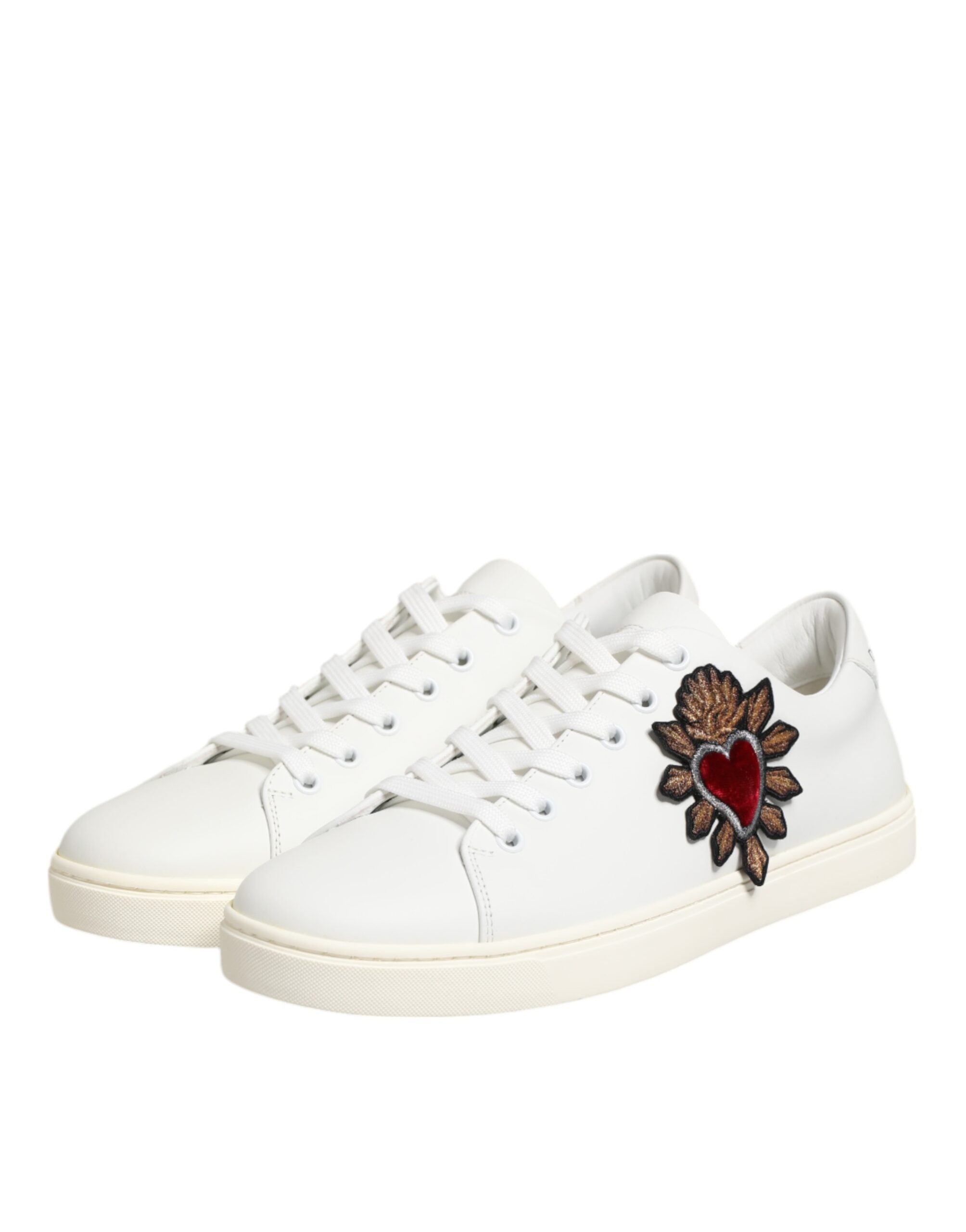 Dolce & Gabbana White Leather Sacred Heart Patch Sneakers Shoes - Luxe Nova