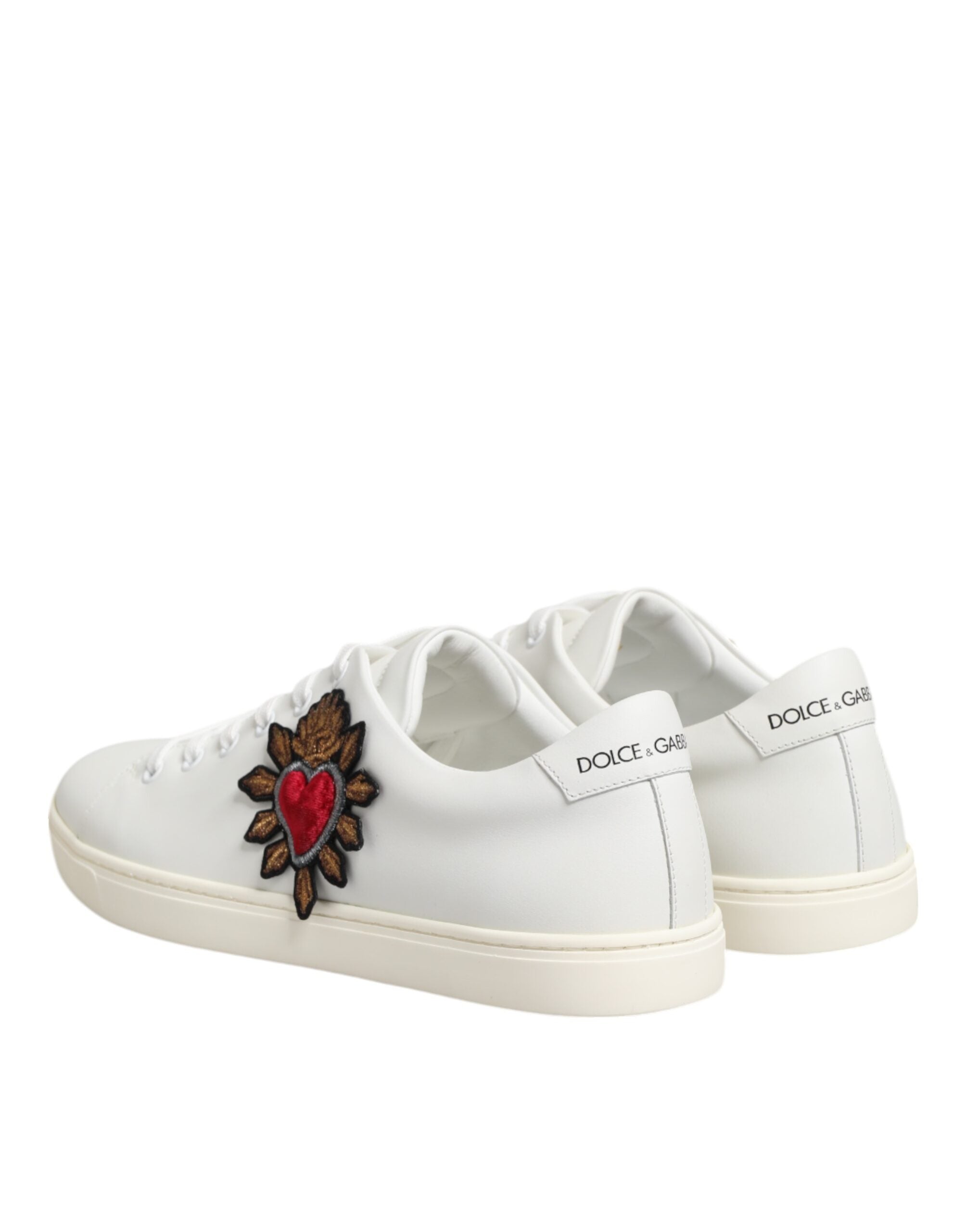 Dolce & Gabbana White Leather Sacred Heart Patch Sneakers Shoes - Luxe Nova