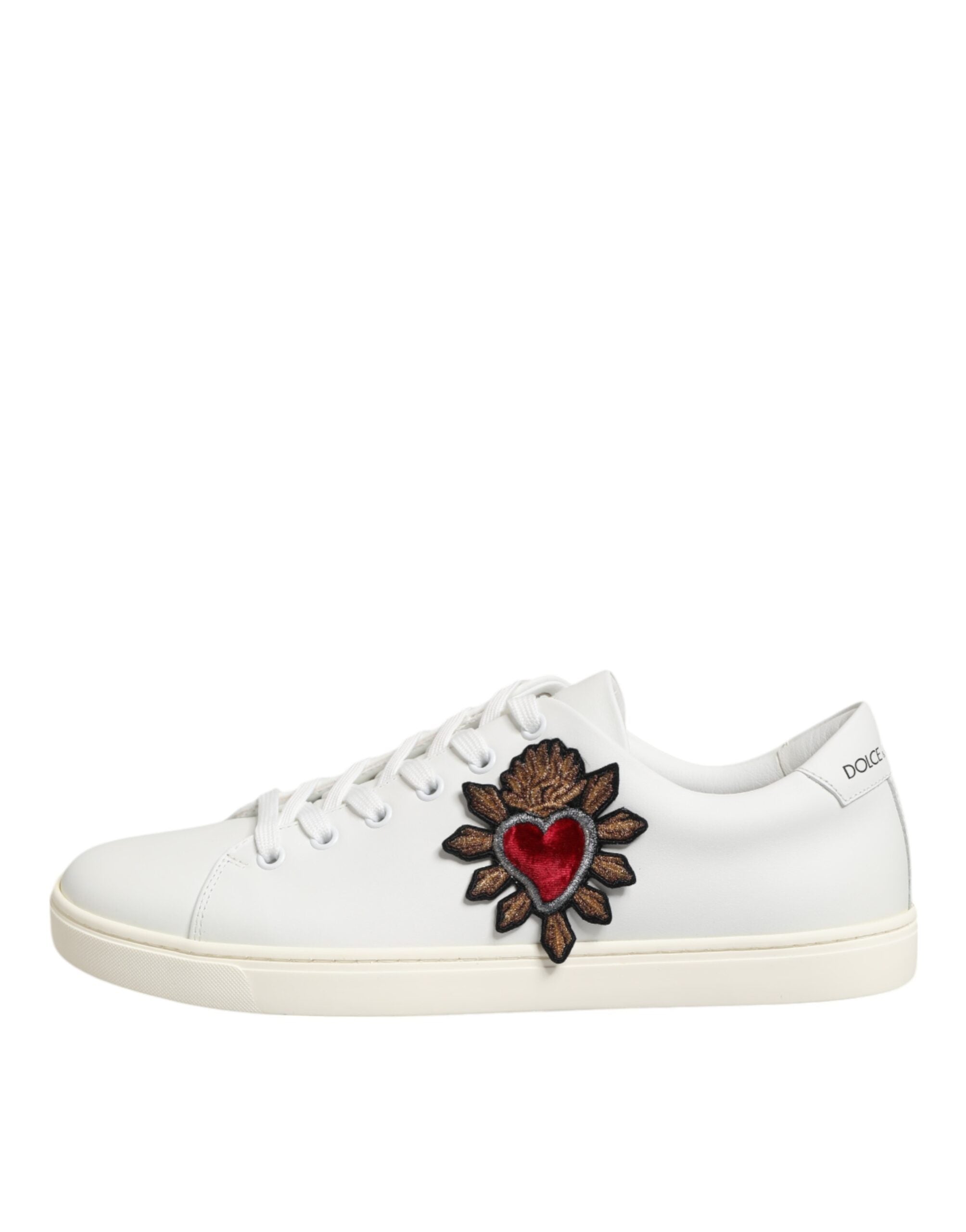 Dolce & Gabbana White Leather Sacred Heart Patch Sneakers Shoes - Luxe Nova
