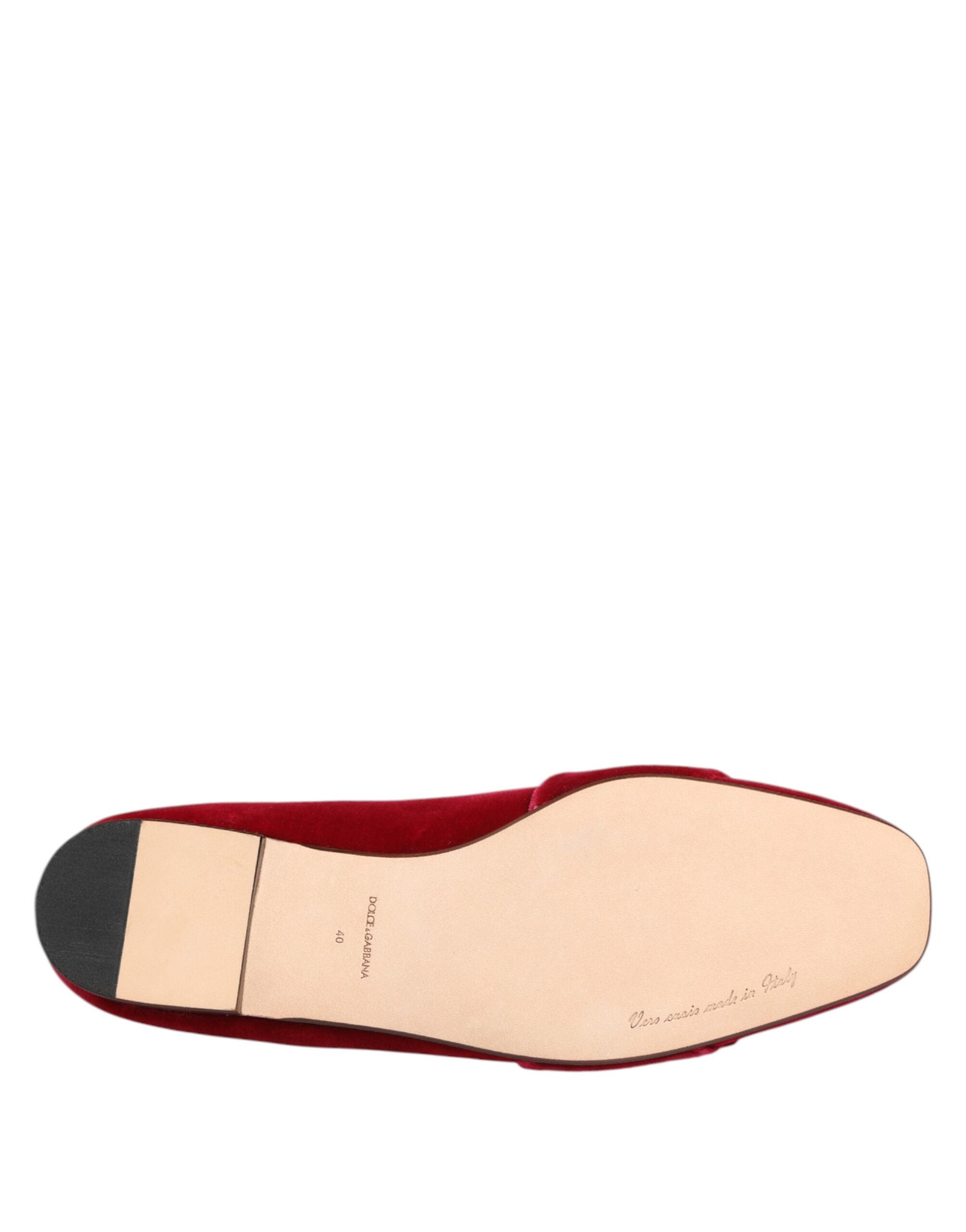 Dolce & Gabbana Red Velvet Crystal Buckle Loafers Flats Shoes - Luxe Nova
