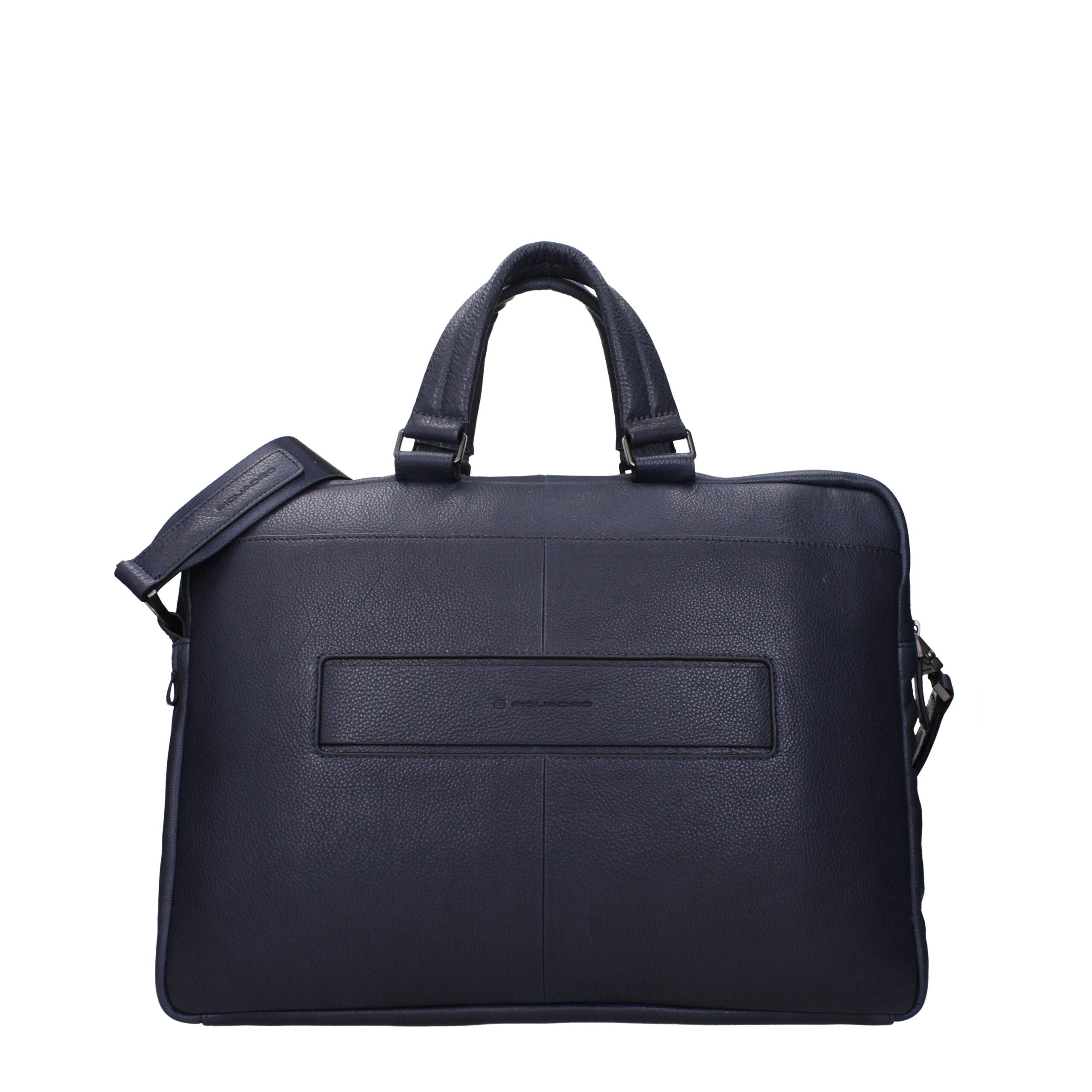 Piquadro Blue Leather Business And Laptop Bag - Luxe Nova