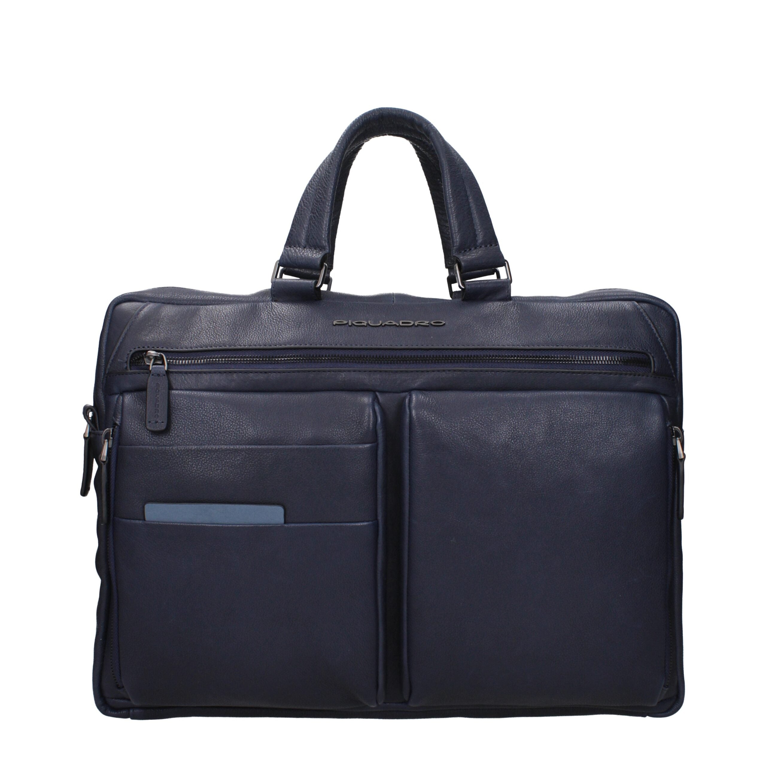 Piquadro Blue Leather Business And Laptop Bag - Luxe Nova