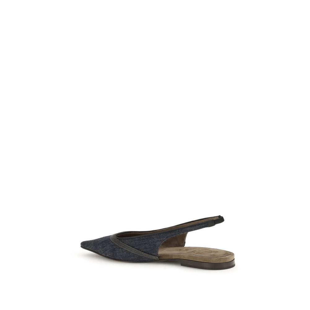 Brunello Cucinelli Blue Cotton Ballet Flats