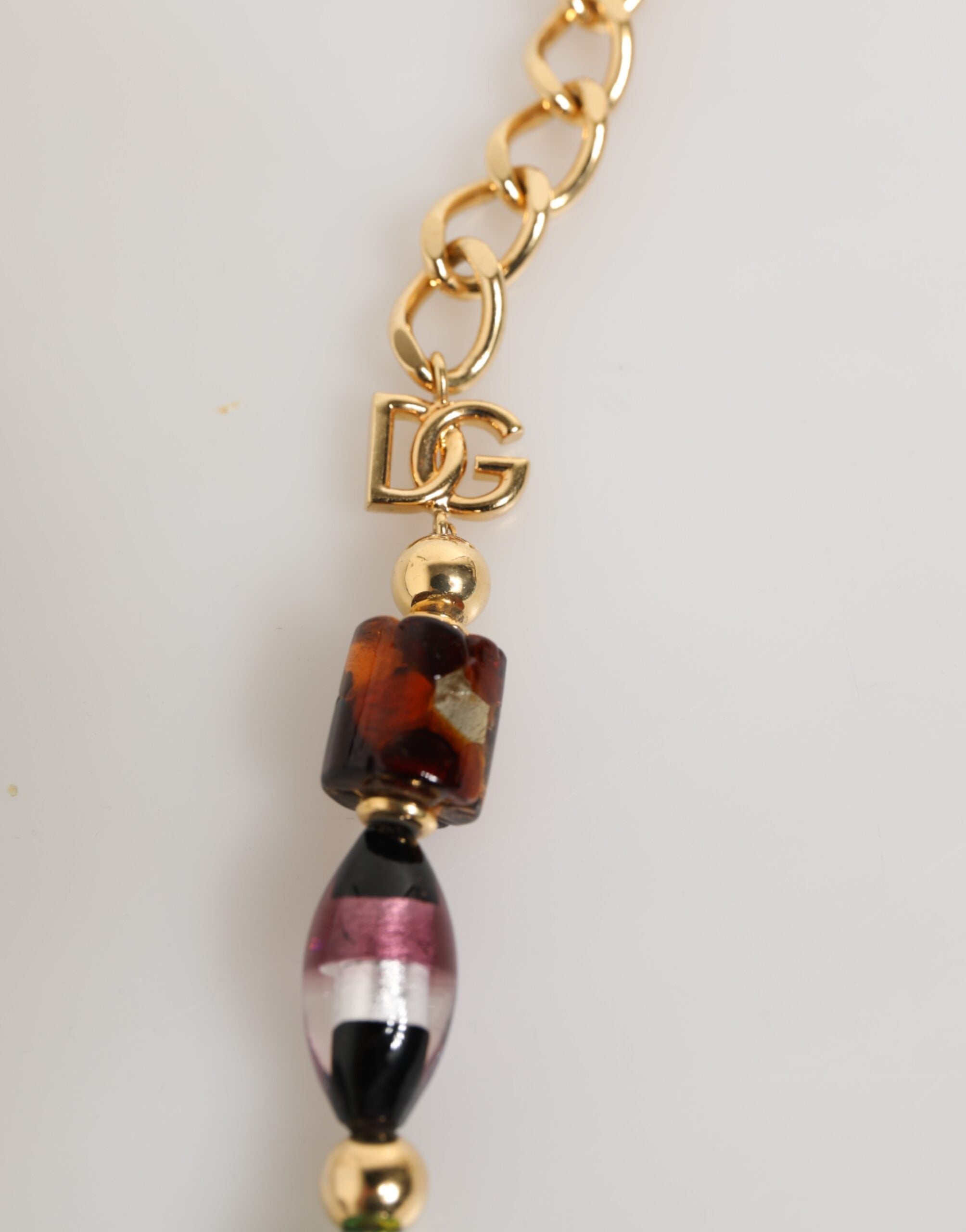 Dolce & Gabbana Multicolor Murano Glass Beads Gold Chain Jewelry Necklace