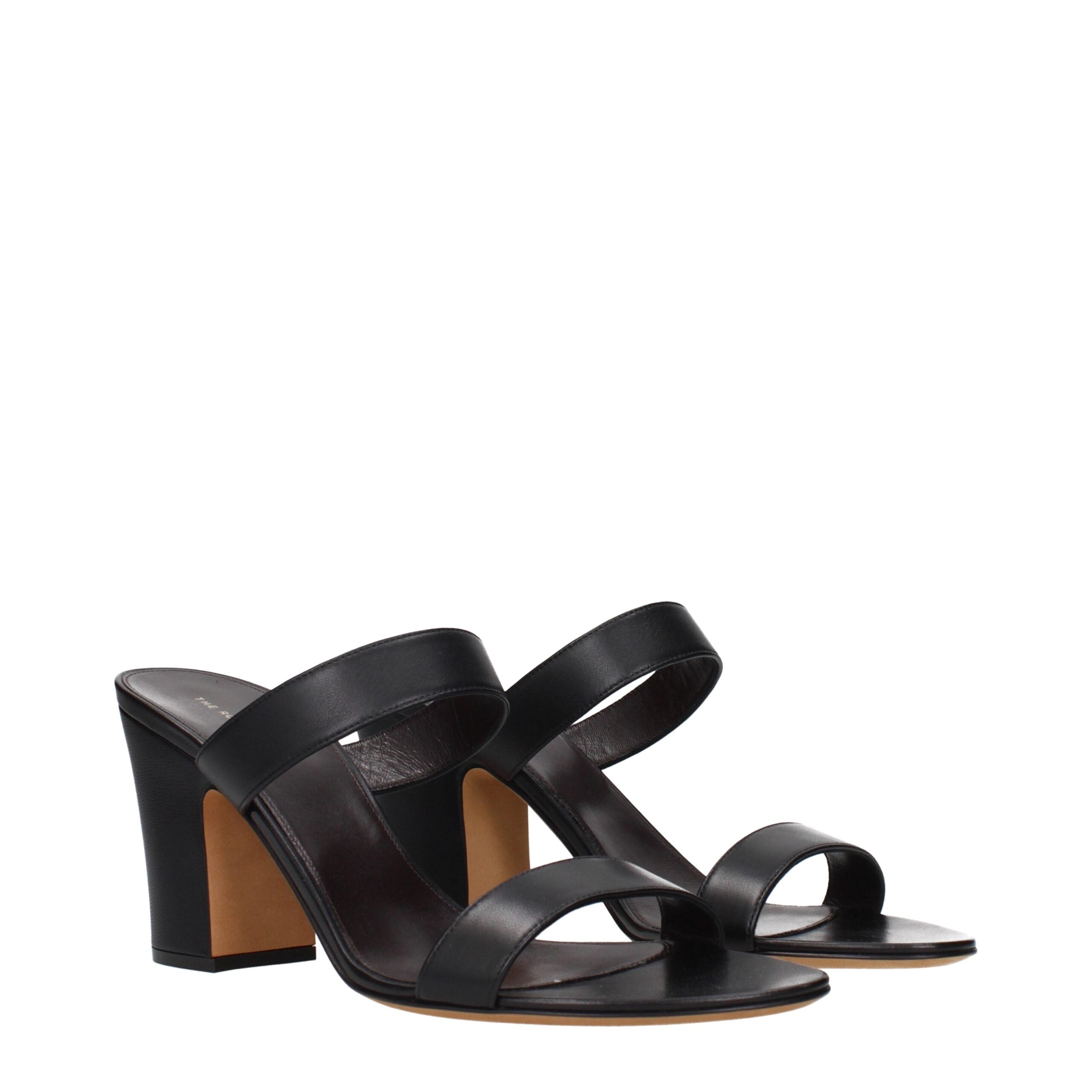 The Row Black Leather Stiletto Heel Sandals