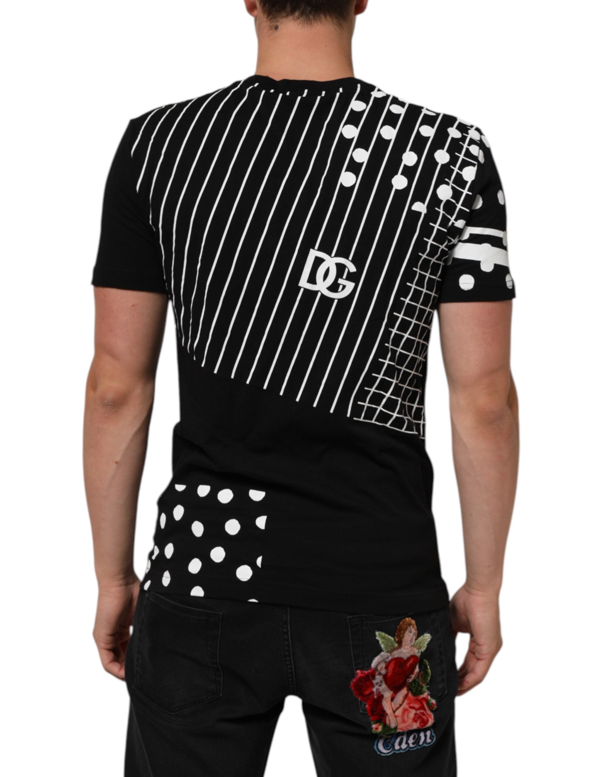 Dolce & Gabbana Black Cotton Polka Dots Round Neck T-shirt