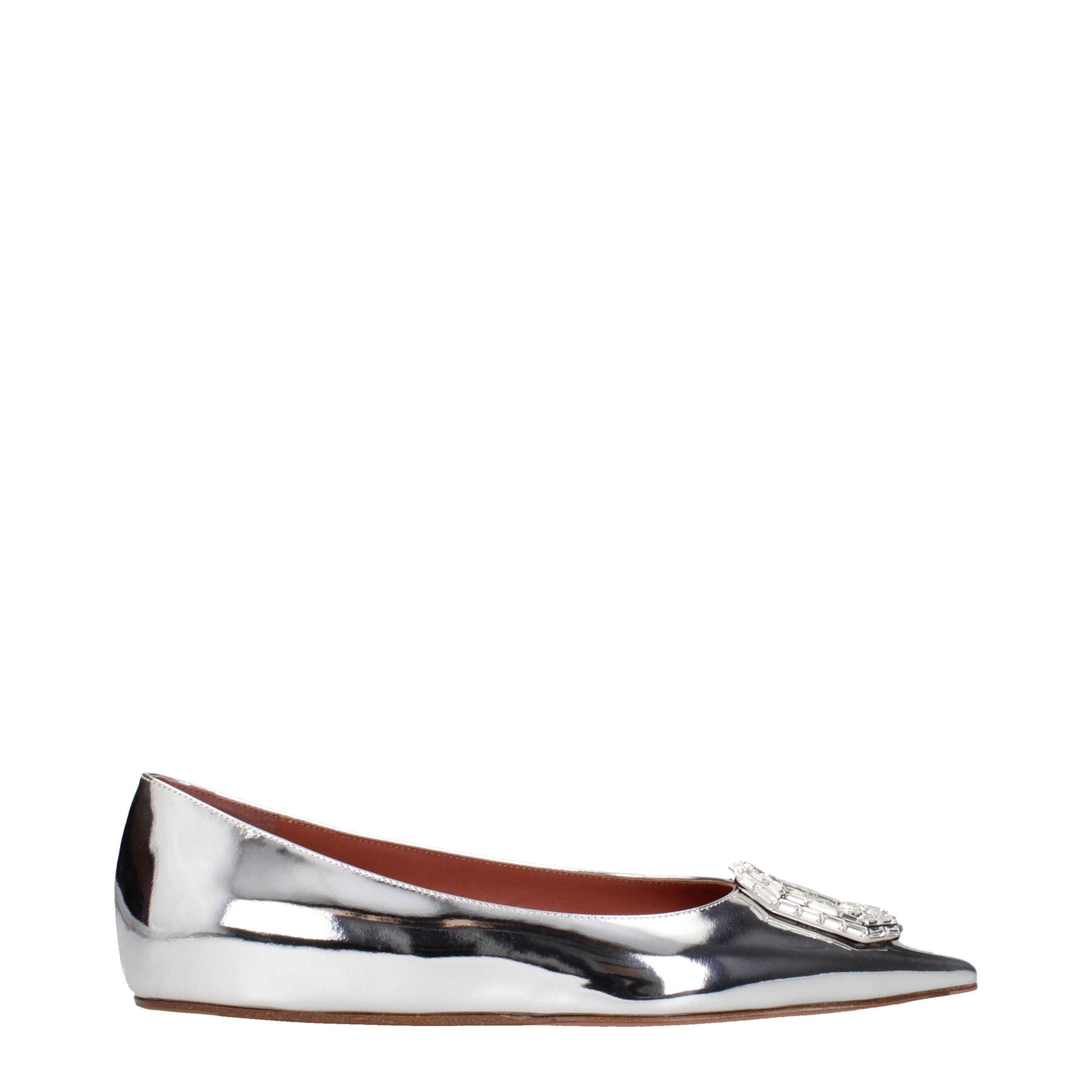 Amina Muaddi Gray Leather Ballet Flats - Luxe Nova