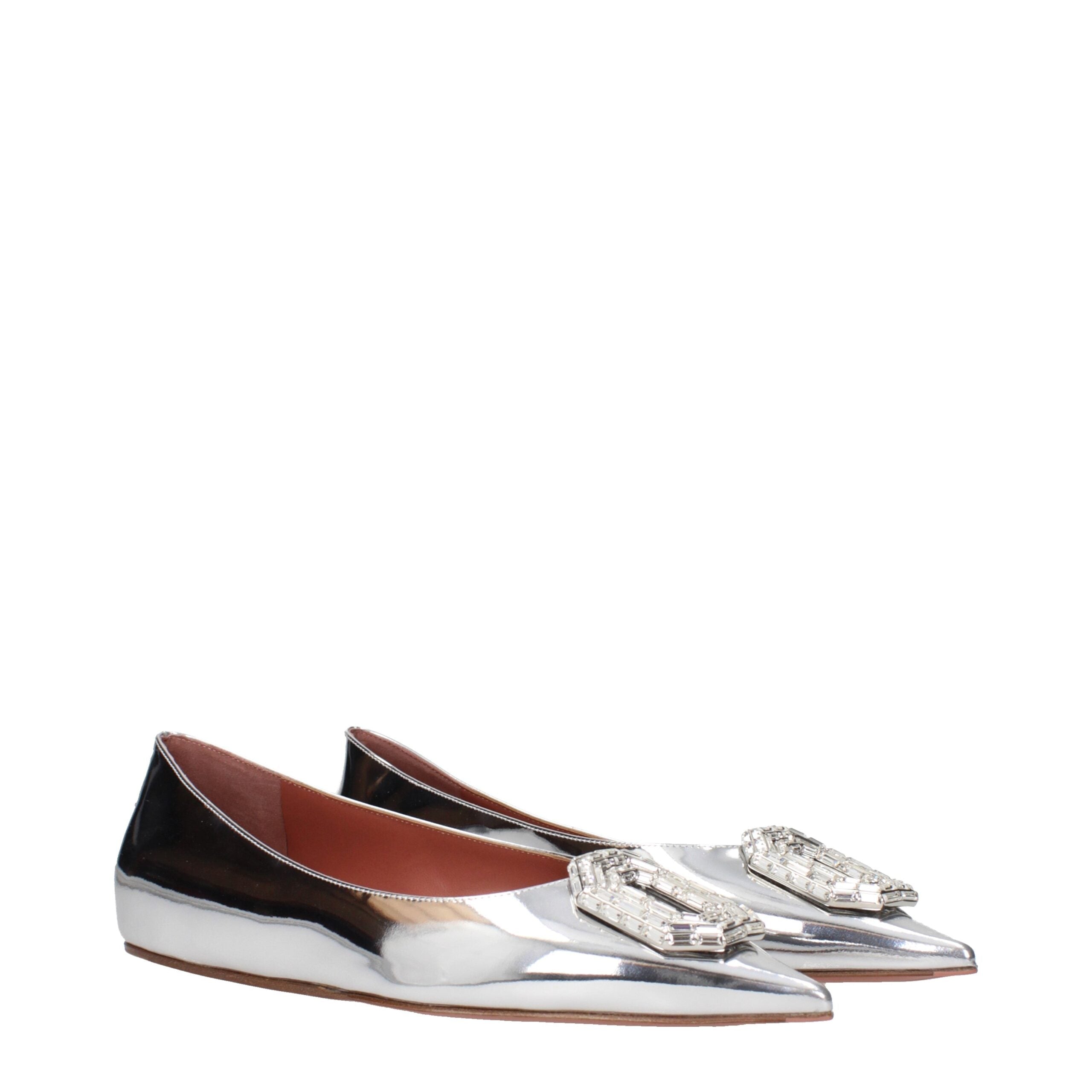 Amina Muaddi Gray Leather Ballet Flats - Luxe Nova