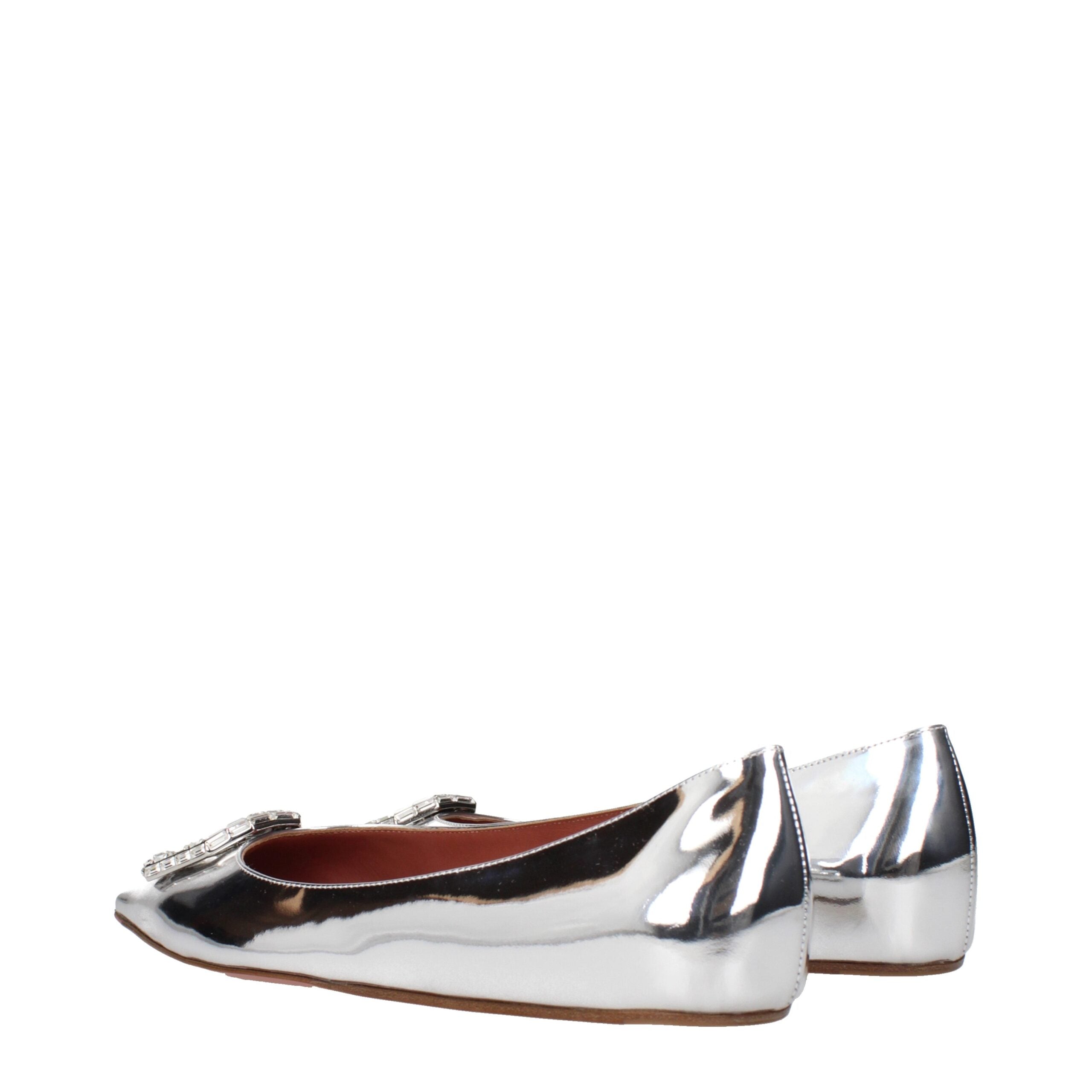 Amina Muaddi Gray Leather Ballet Flats - Luxe Nova