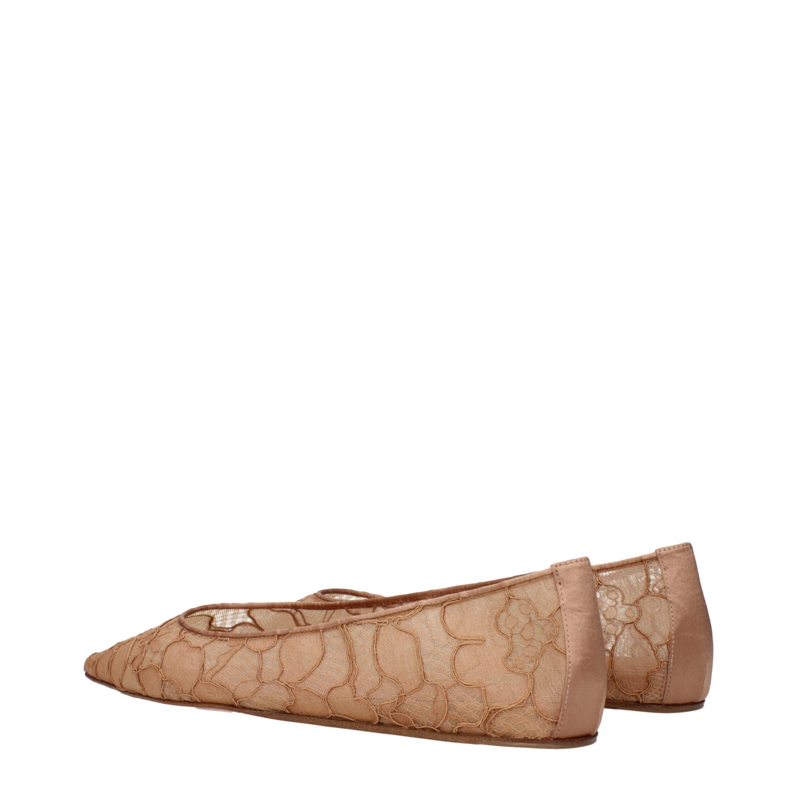 Amina Muaddi Beige Fabric Ballet Flats