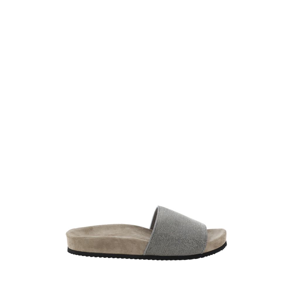 Brunello Cucinelli Brown Calf Leather Bos Taurus Flat Sandals - Luxe Nova