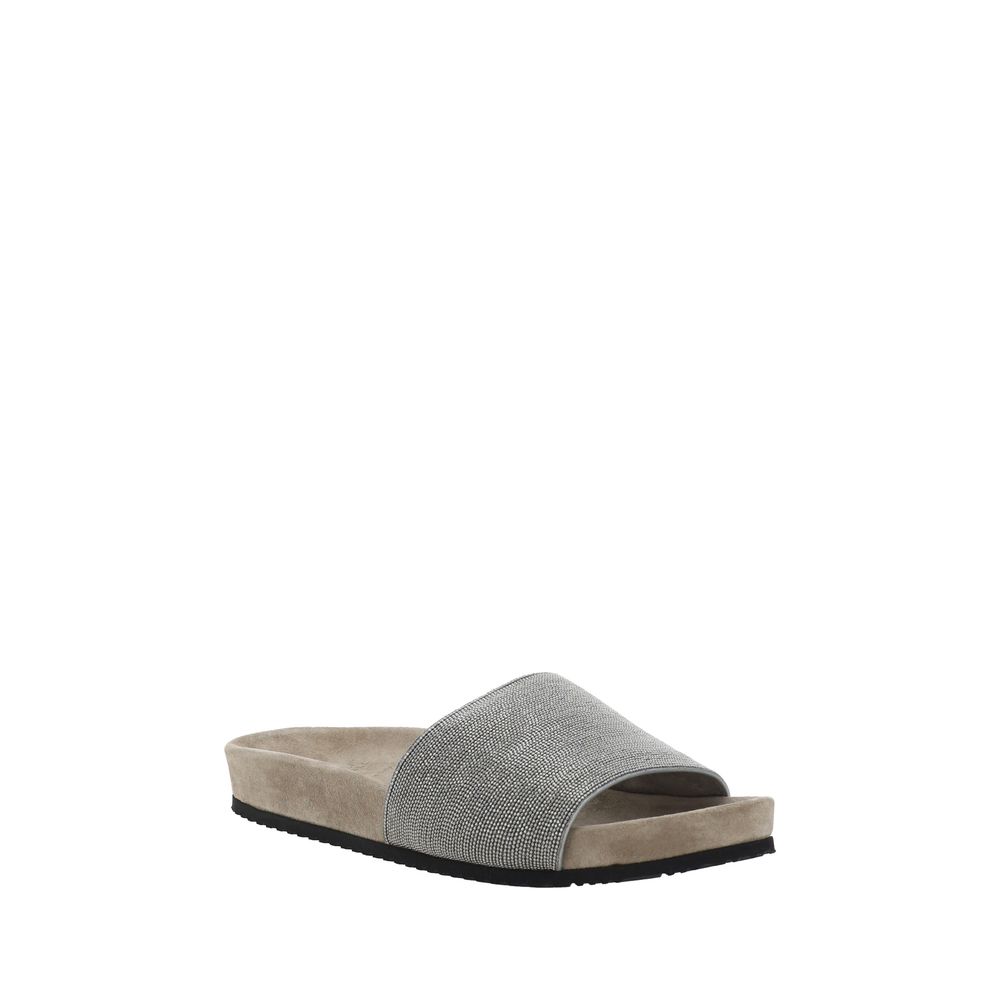 Brunello Cucinelli Brown Calf Leather Bos Taurus Flat Sandals - Luxe Nova