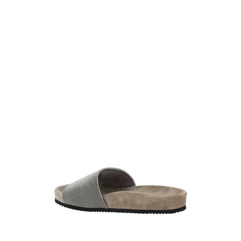 Brunello Cucinelli Brown Calf Leather Bos Taurus Flat Sandals - Luxe Nova