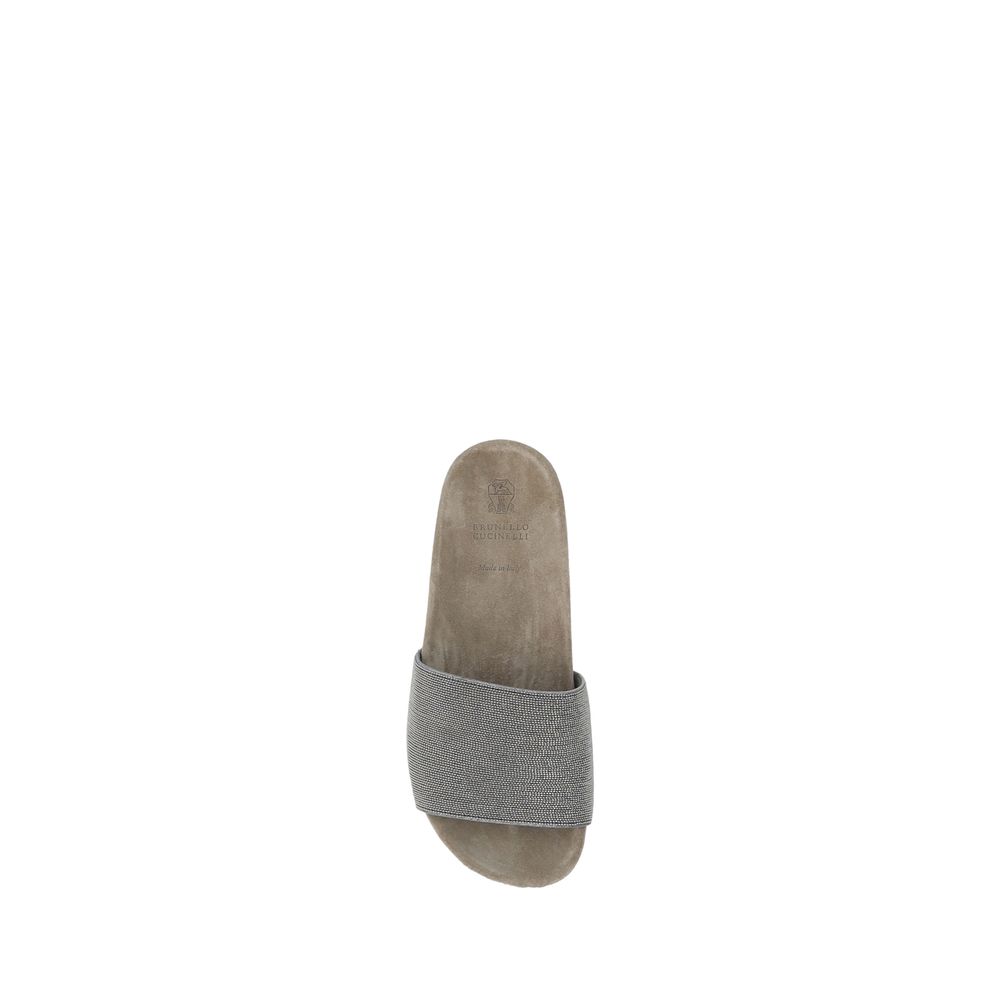 Brunello Cucinelli Brown Calf Leather Bos Taurus Flat Sandals - Luxe Nova