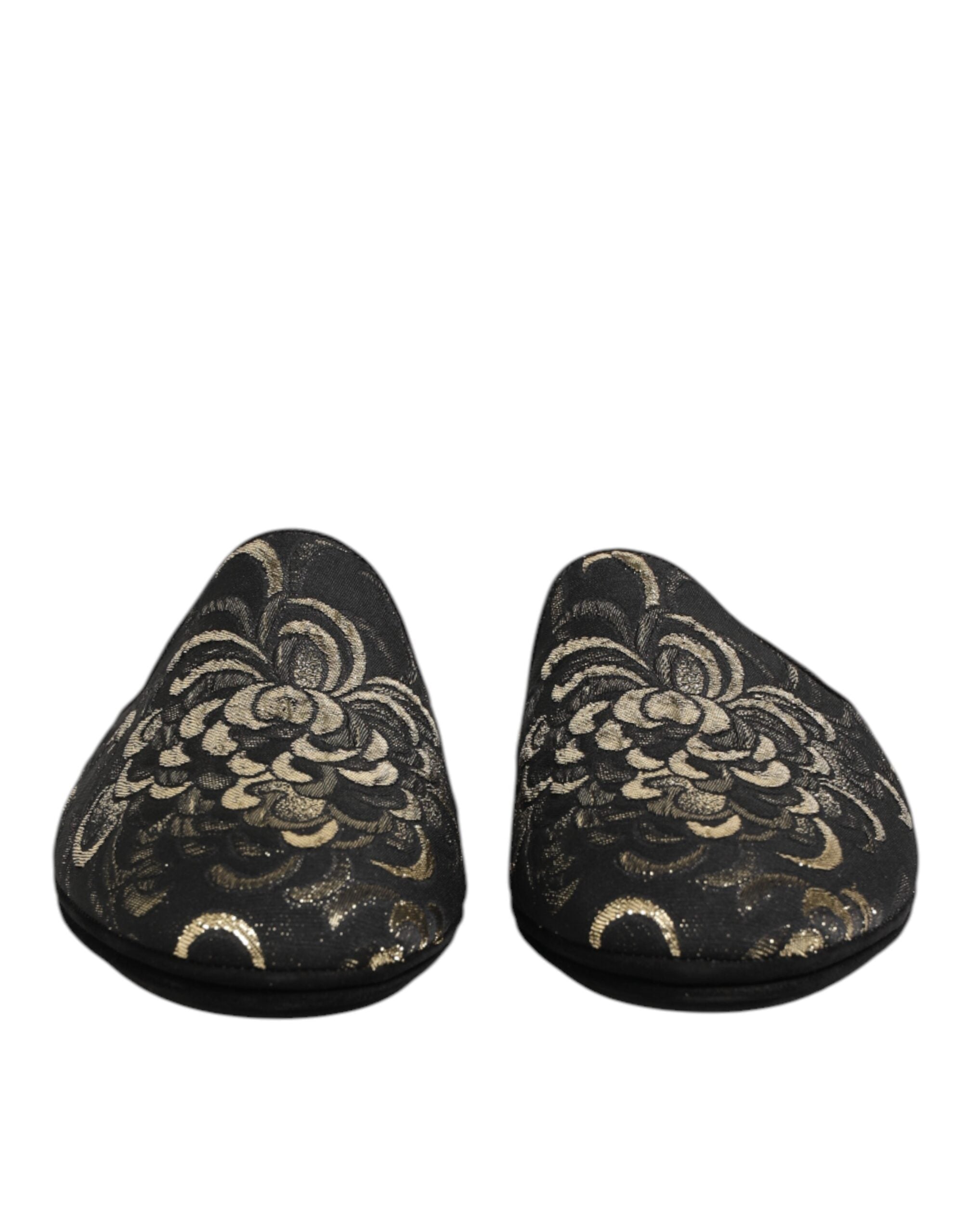 Dolce & Gabbana Black Floral Jacquard Slides Slippers Shoes - Luxe Nova