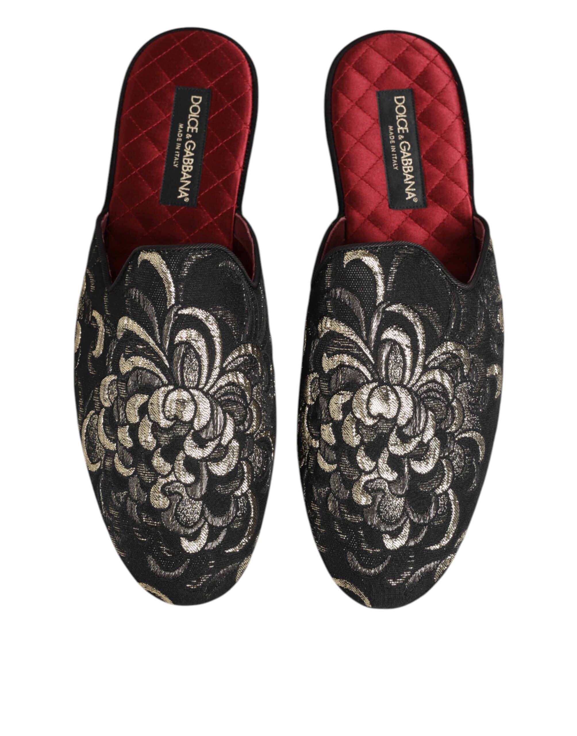 Dolce & Gabbana Black Floral Jacquard Slides Slippers Shoes - Luxe Nova