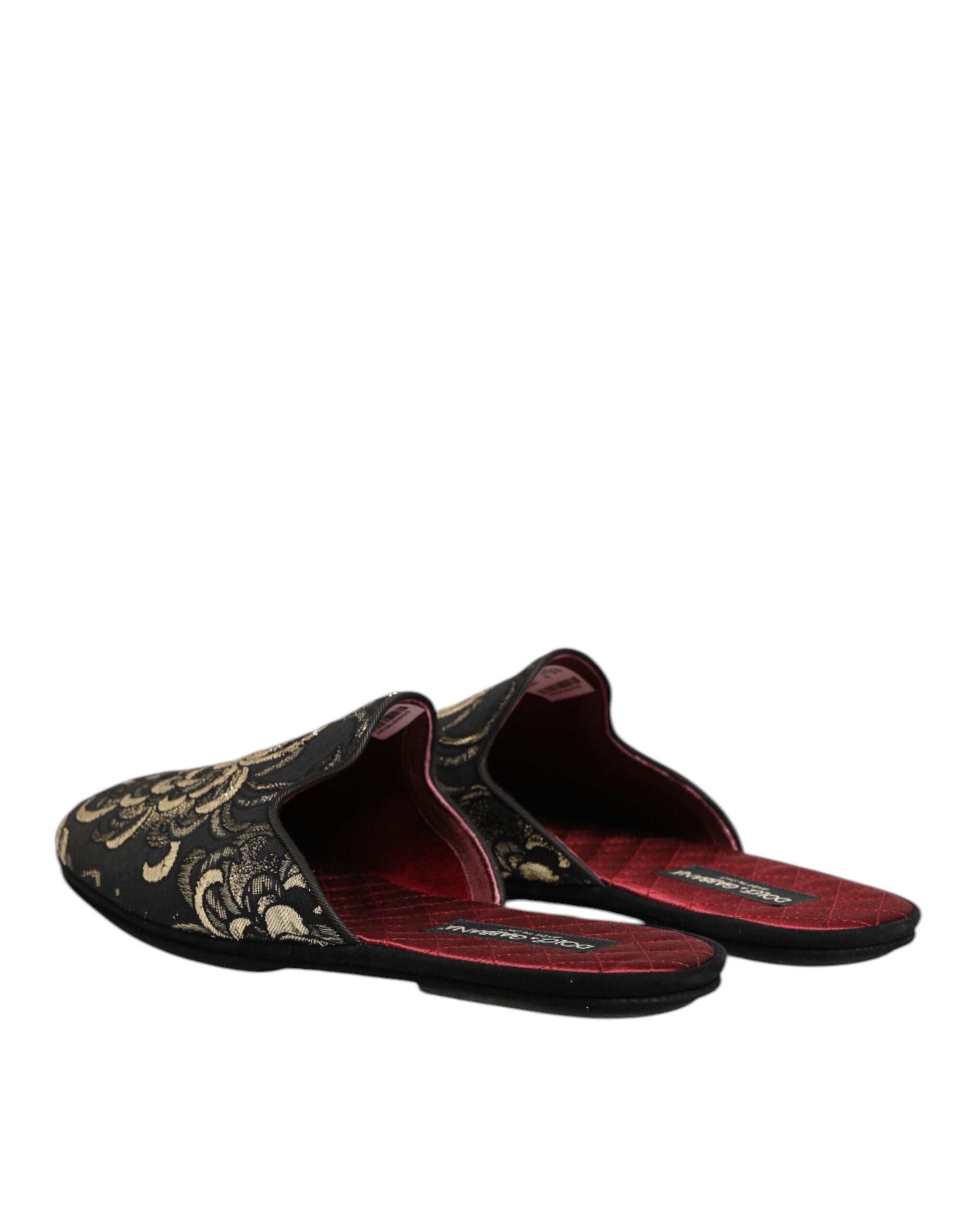 Dolce & Gabbana Black Floral Jacquard Slides Slippers Shoes - Luxe Nova