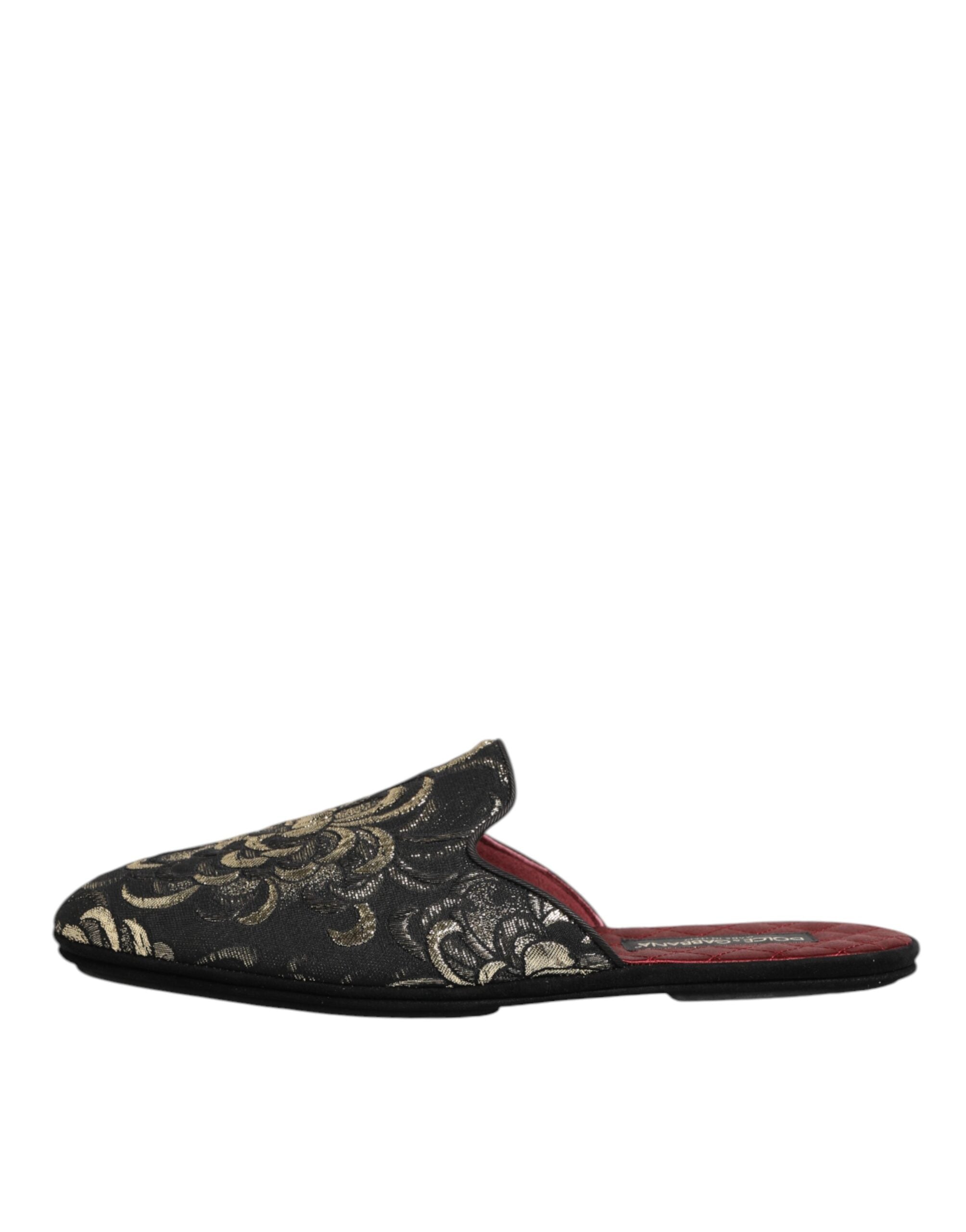 Dolce & Gabbana Black Floral Jacquard Slides Slippers Shoes - Luxe Nova