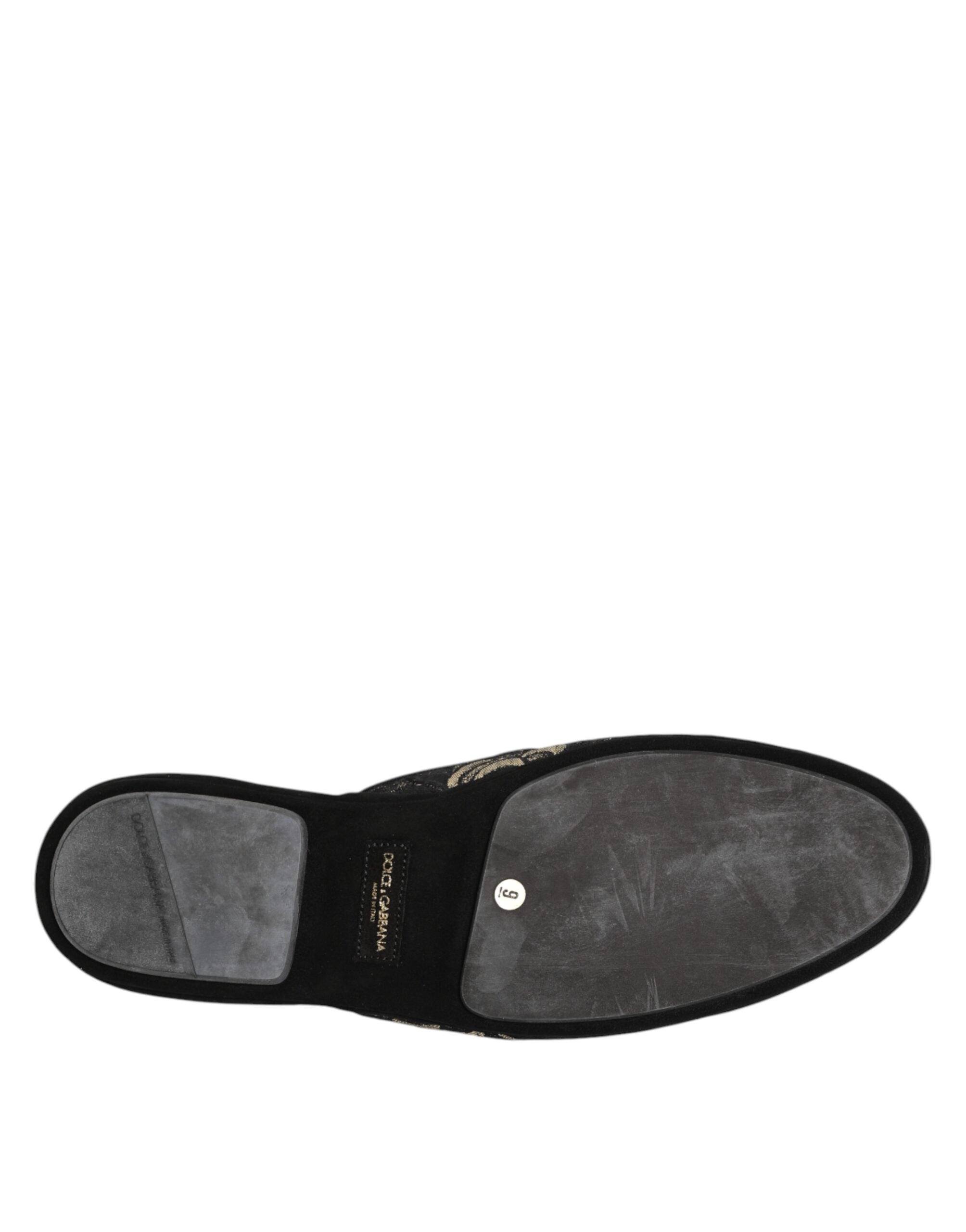 Dolce & Gabbana Black Floral Jacquard Slides Slippers Shoes - Luxe Nova
