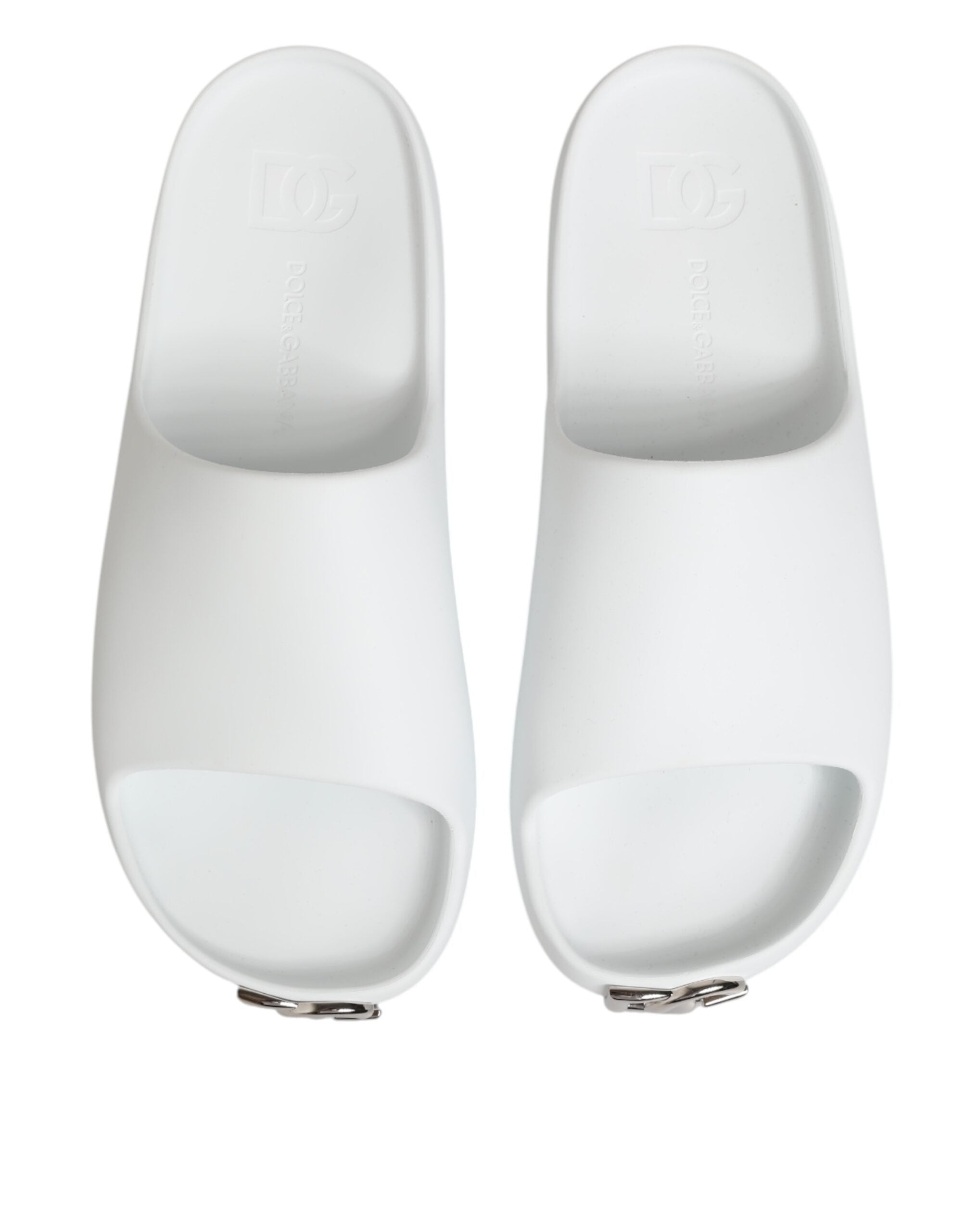 Dolce & Gabbana White Logo Slides Sandals Men Beachwear Shoes - Luxe Nova