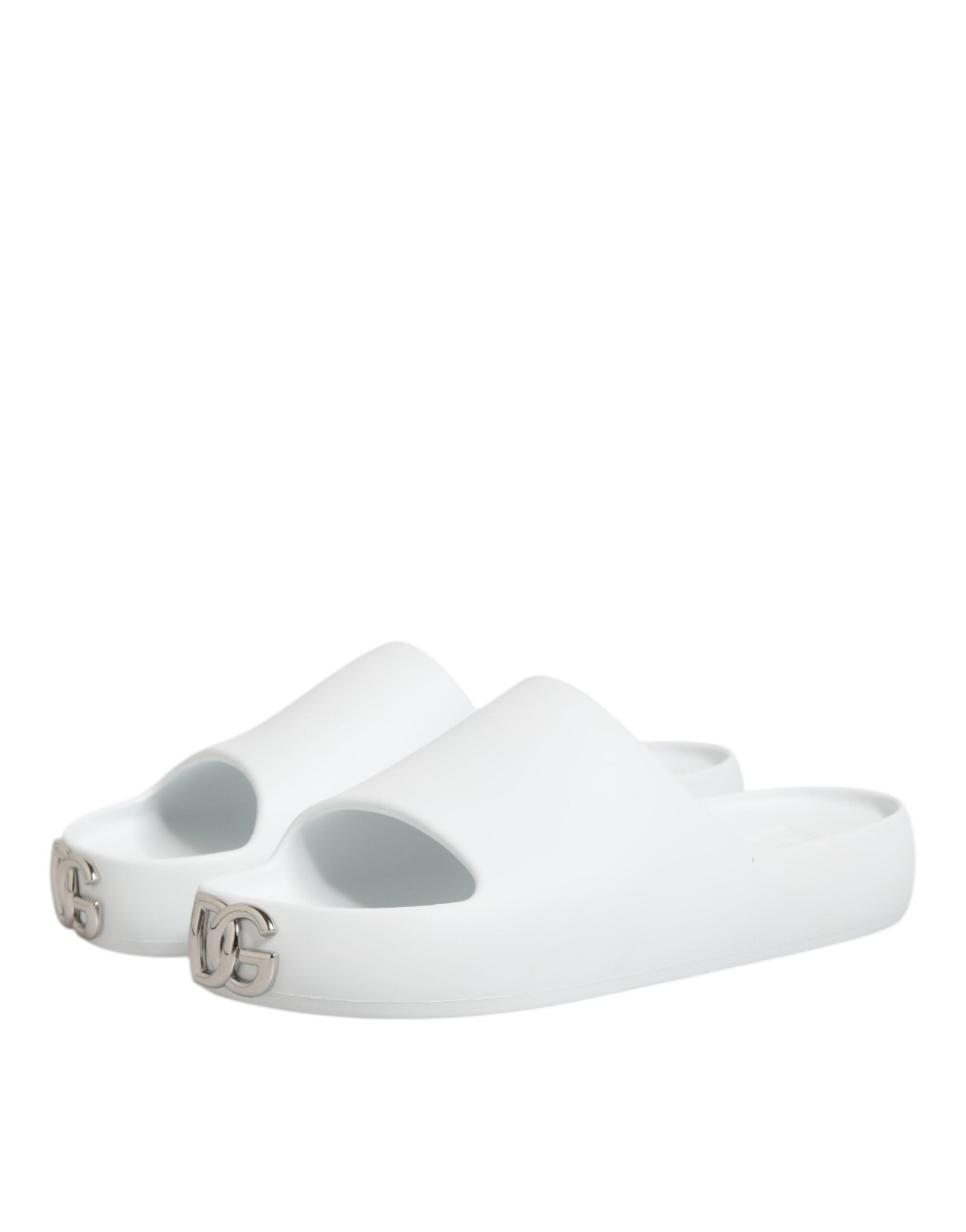 Dolce & Gabbana White Logo Slides Sandals Men Beachwear Shoes - Luxe Nova