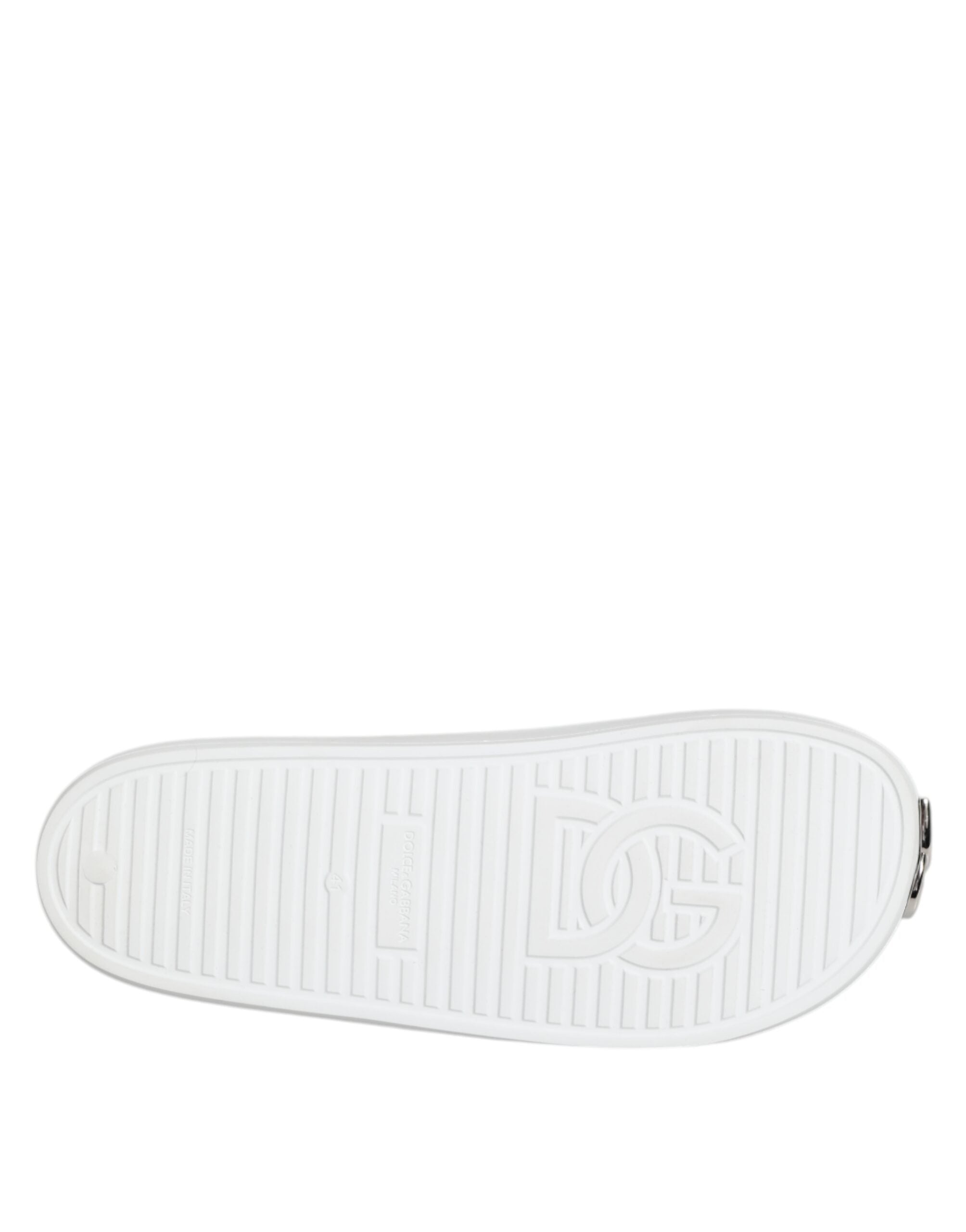 Dolce & Gabbana White Logo Slides Sandals Men Beachwear Shoes - Luxe Nova