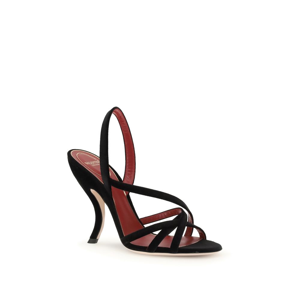 Valentino Garavani Black Velvet Stiletto Heel Sandals - Luxe Nova