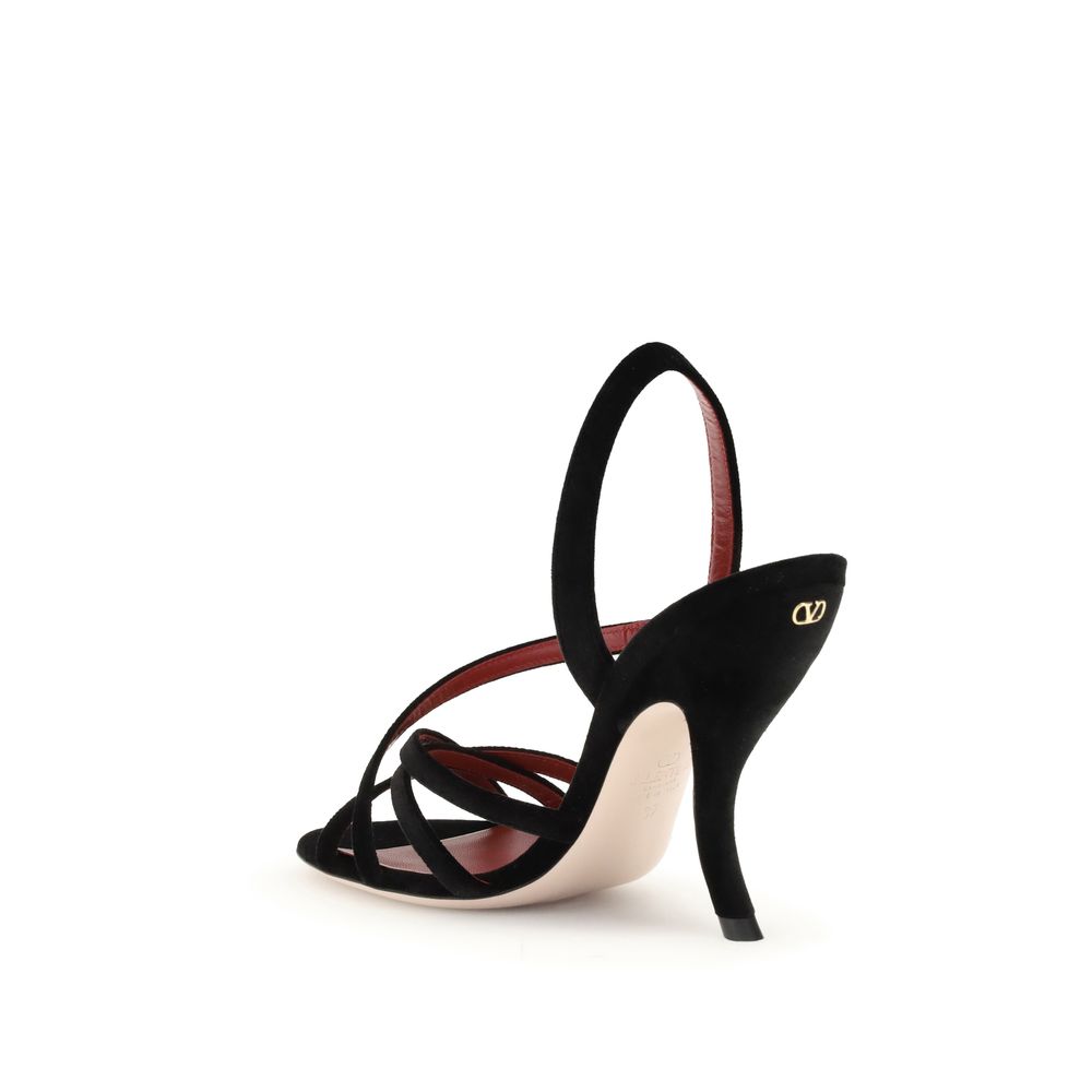 Valentino Garavani Black Velvet Stiletto Heel Sandals - Luxe Nova