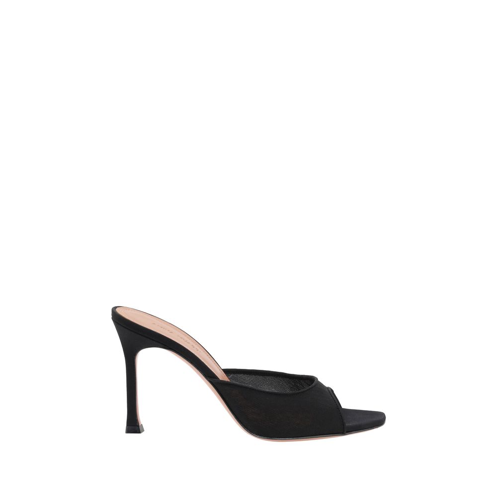 Amina Muaddi Black Fabric Stiletto Heel Sandals - Luxe Nova