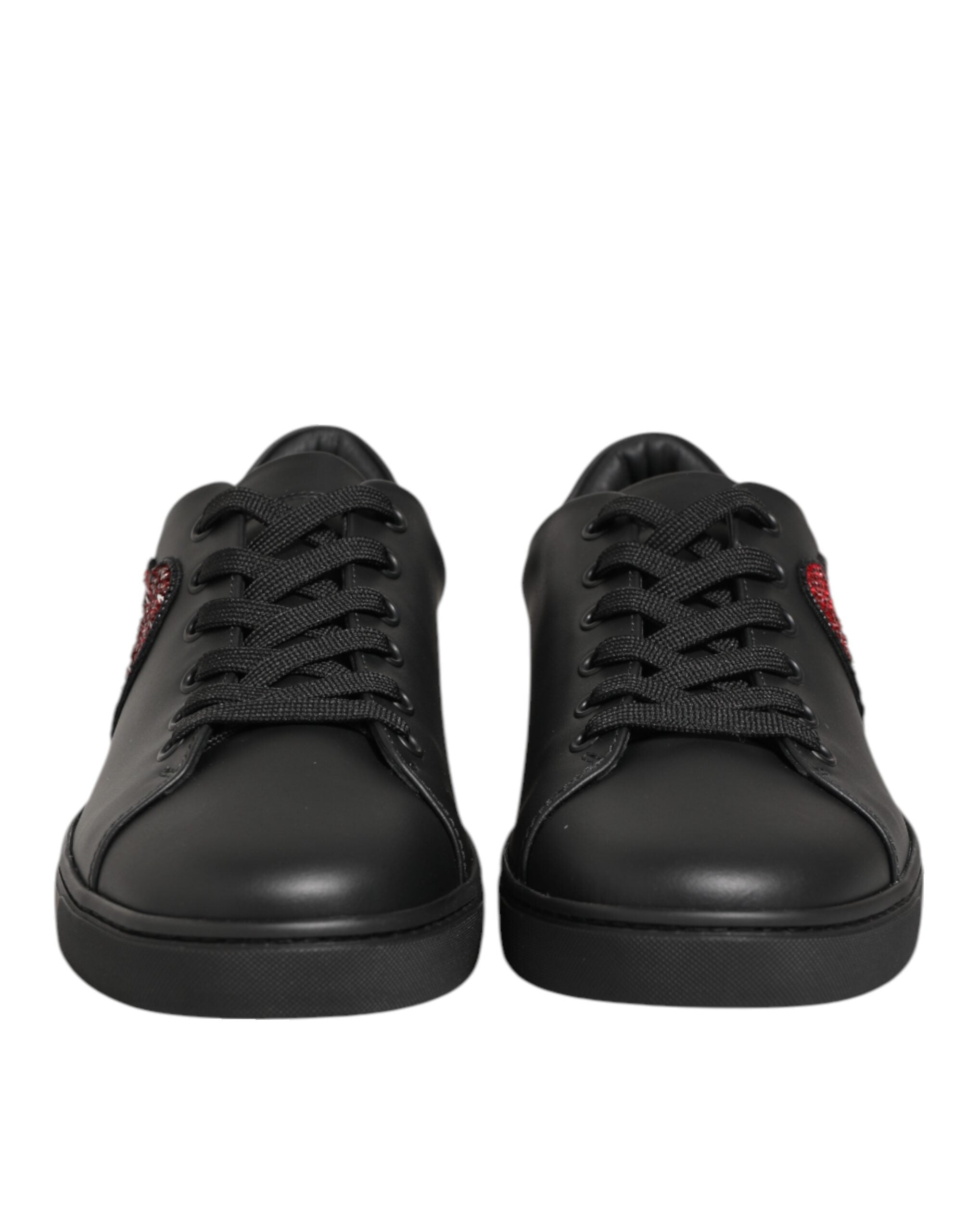 Dolce & Gabbana Black Leather Crystal Heart Sneakers  Shoes - Luxe Nova