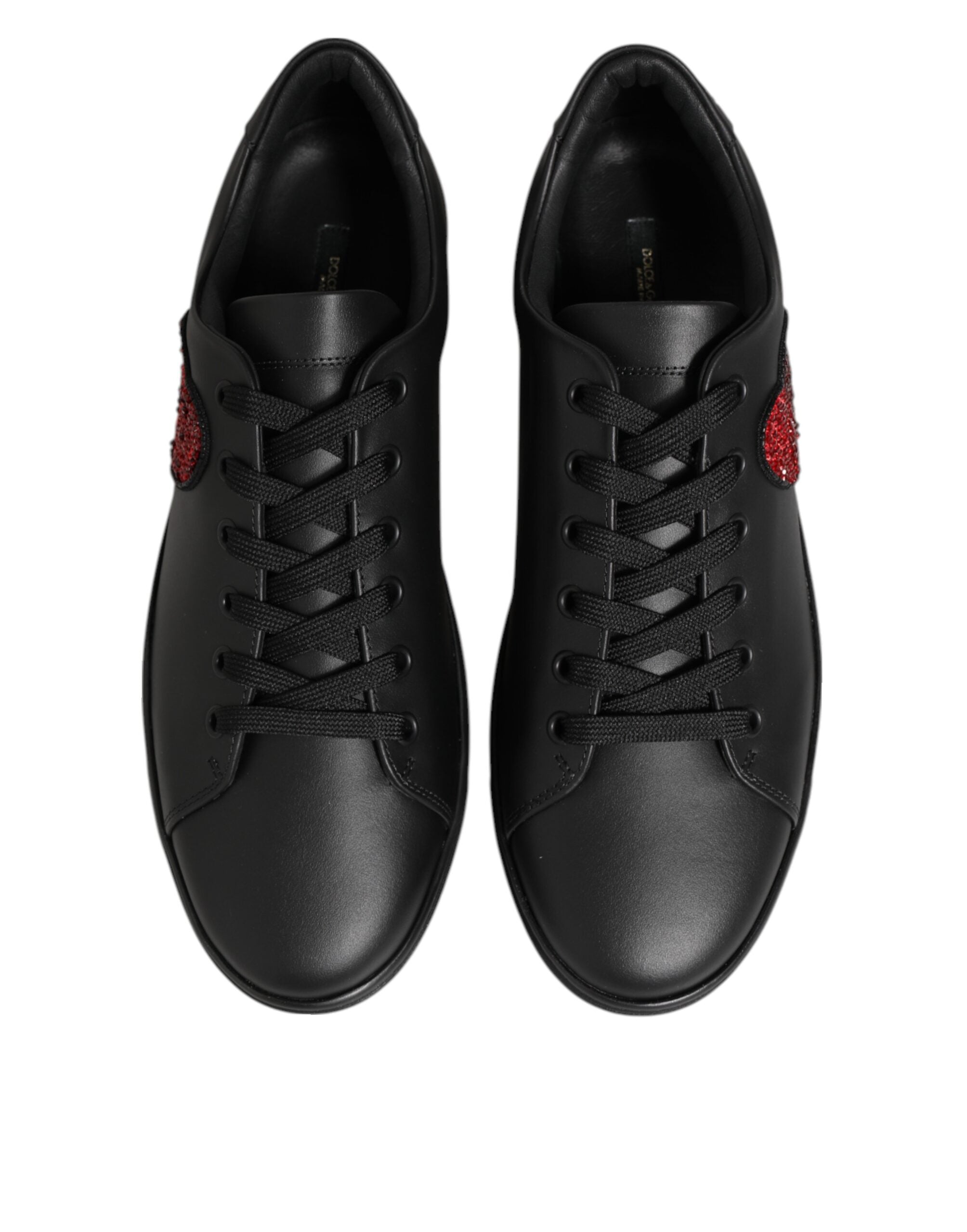 Dolce & Gabbana Black Leather Crystal Heart Sneakers  Shoes - Luxe Nova