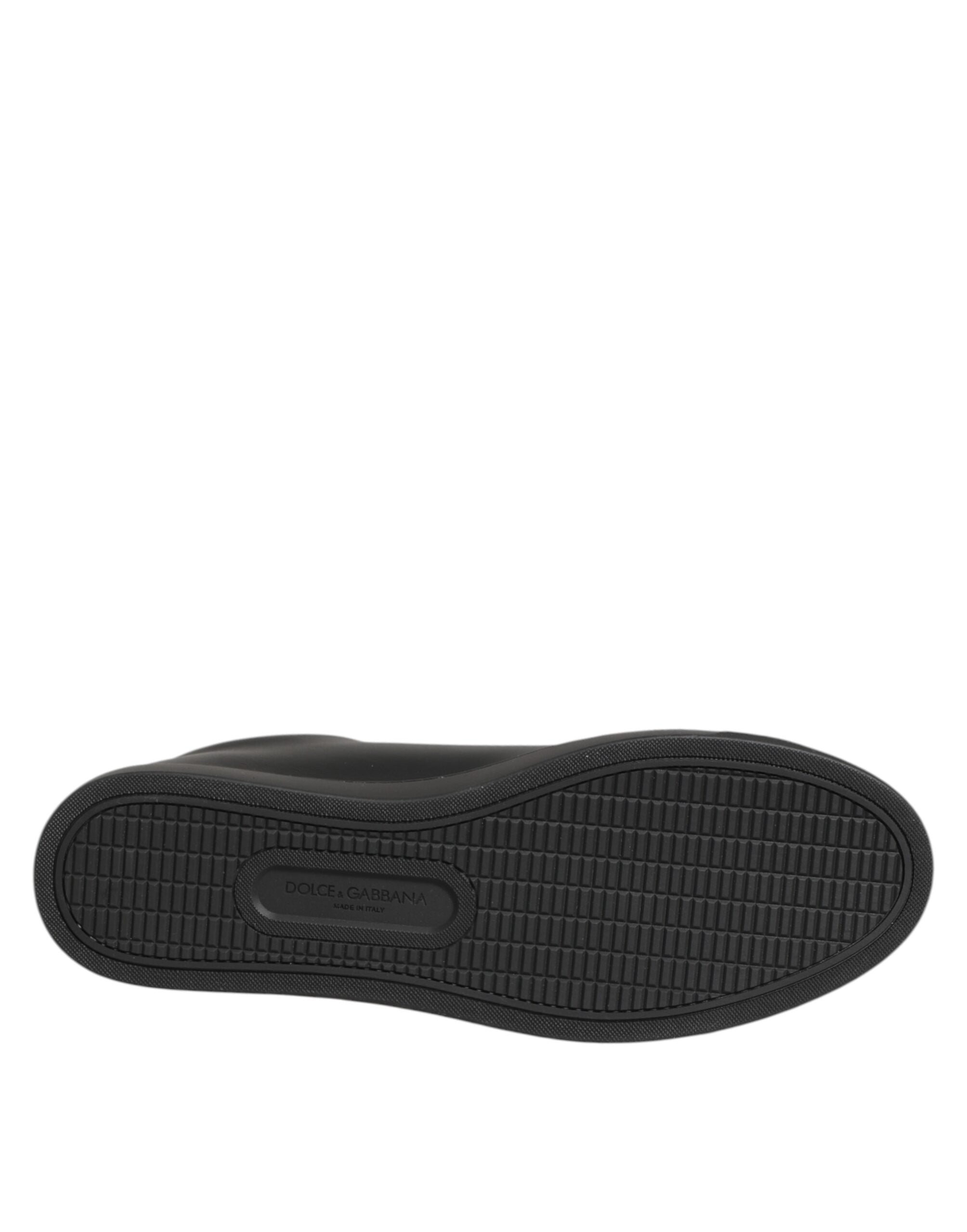 Dolce & Gabbana Black Leather Crystal Heart Sneakers  Shoes - Luxe Nova
