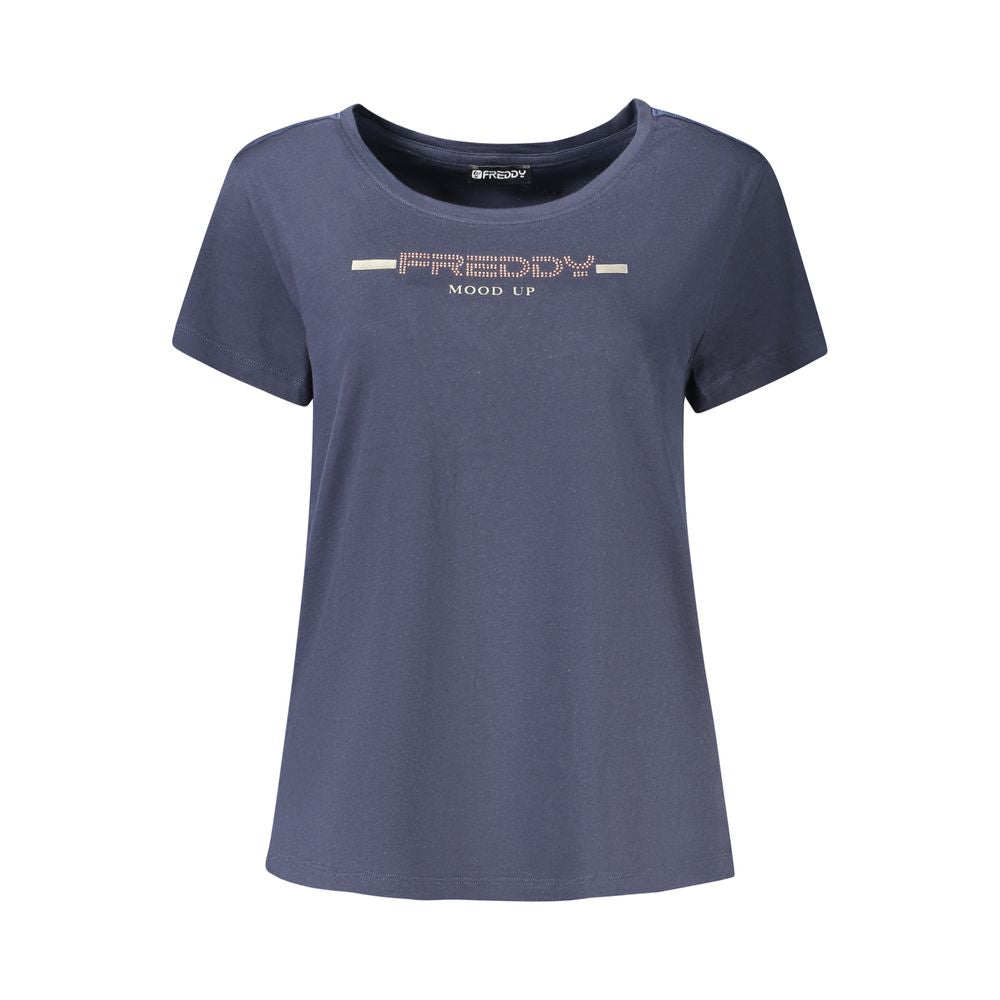 Freddy "Blu Cotton Women T-Shirt with Rhinestone Detailing"