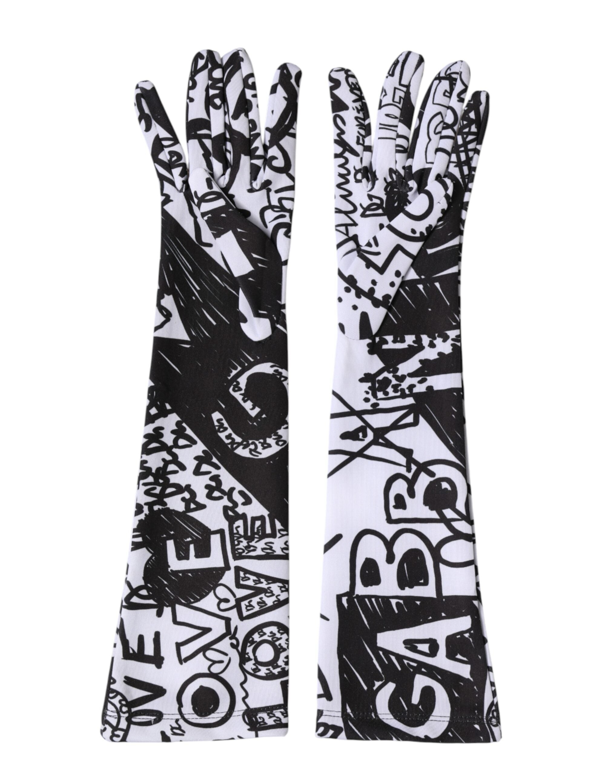Dolce & Gabbana Gloves Black White DG Logo Elbow Length Mitten