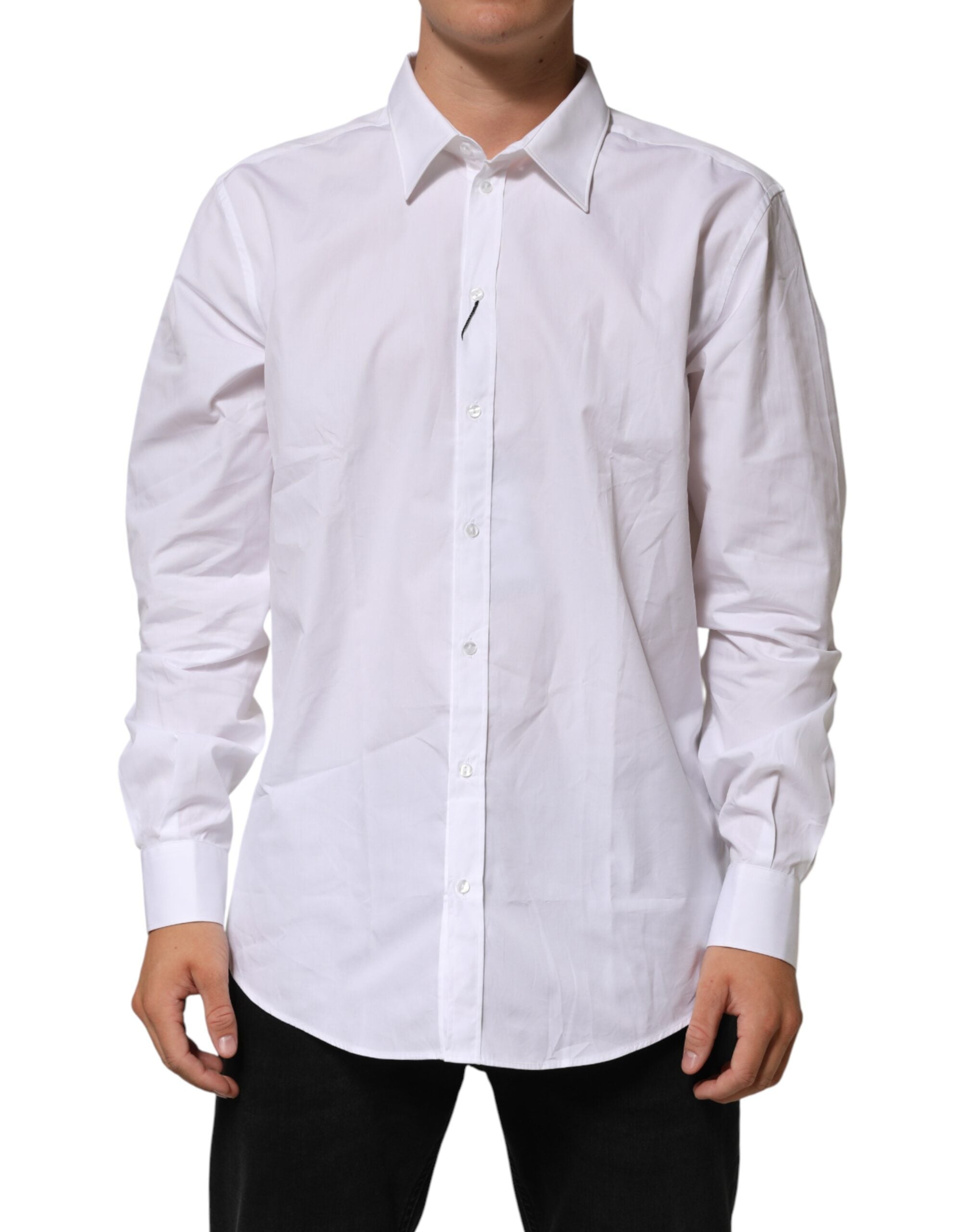 Dolce & Gabbana White Cotton Collared Long Sleeve Men Dress Shirt - Luxe Nova