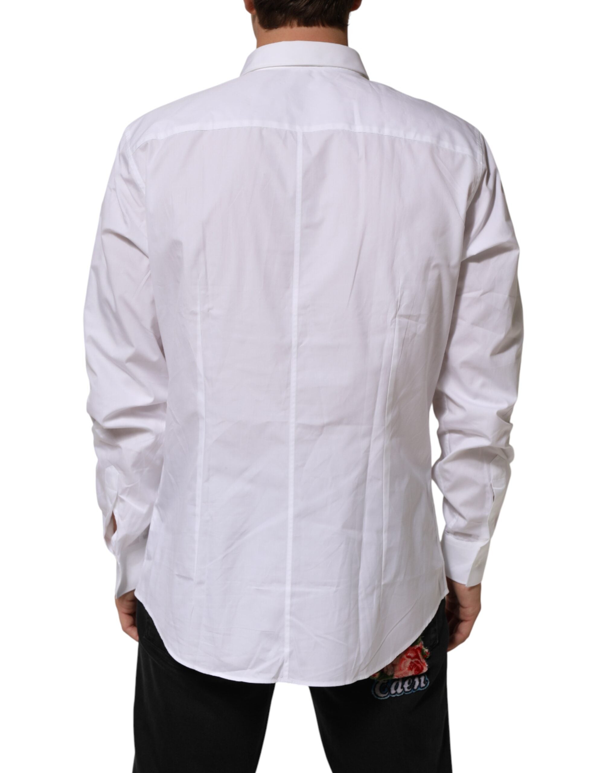 Dolce & Gabbana White Cotton Collared Long Sleeve Men Dress Shirt - Luxe Nova