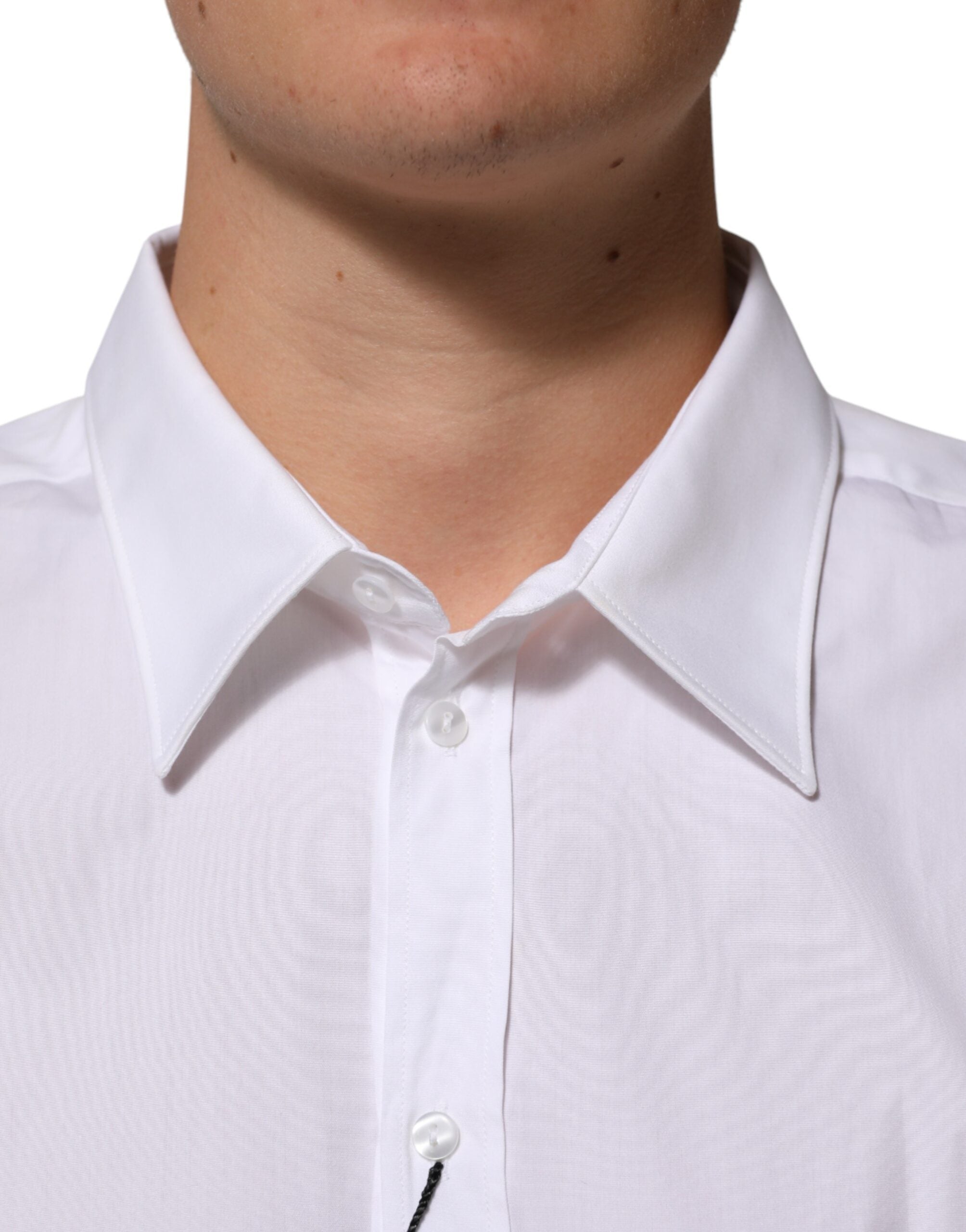 Dolce & Gabbana White Cotton Collared Long Sleeve Men Dress Shirt - Luxe Nova