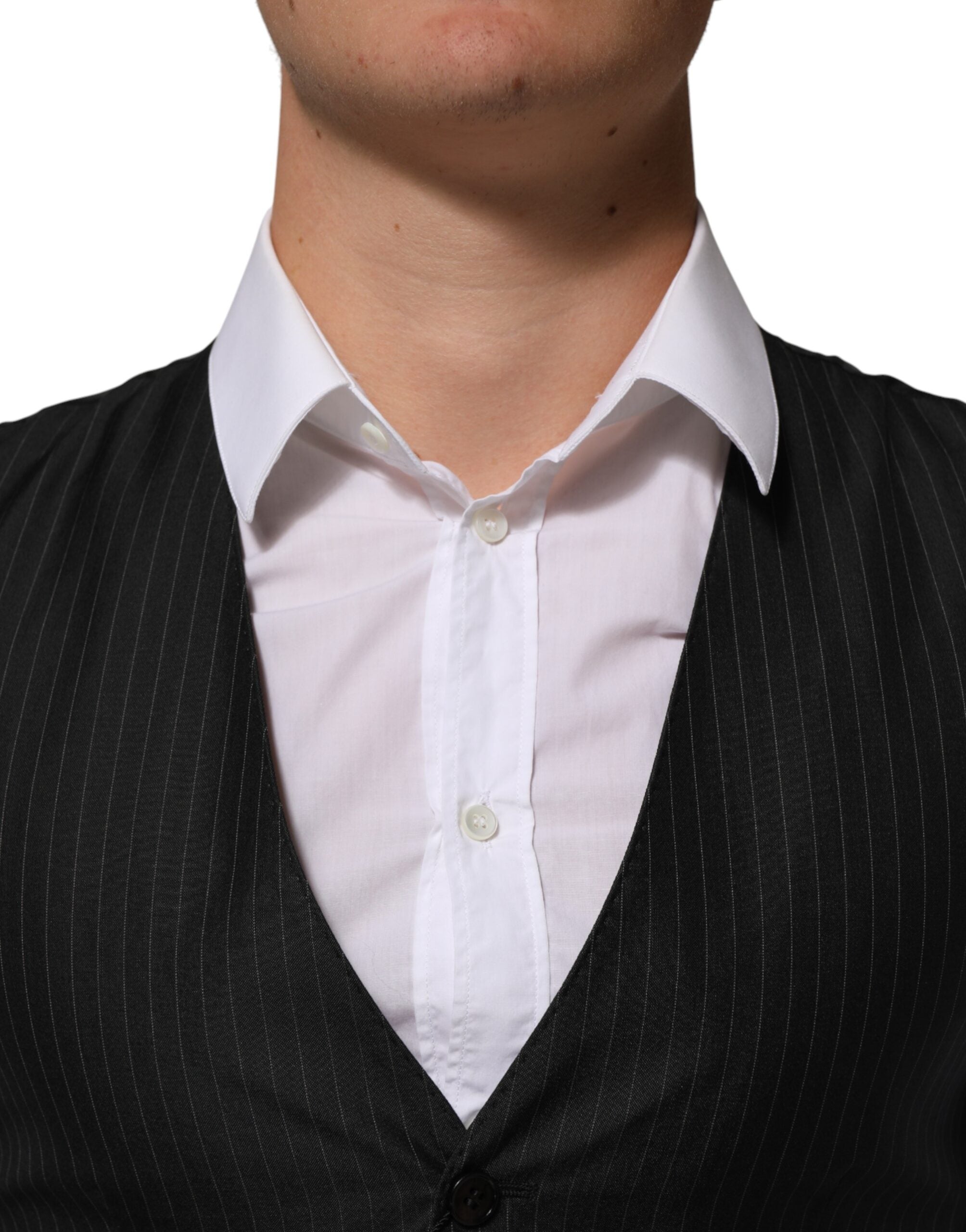 Dolce & Gabbana Black Wool Men Dress Formal Waistcoat Vest