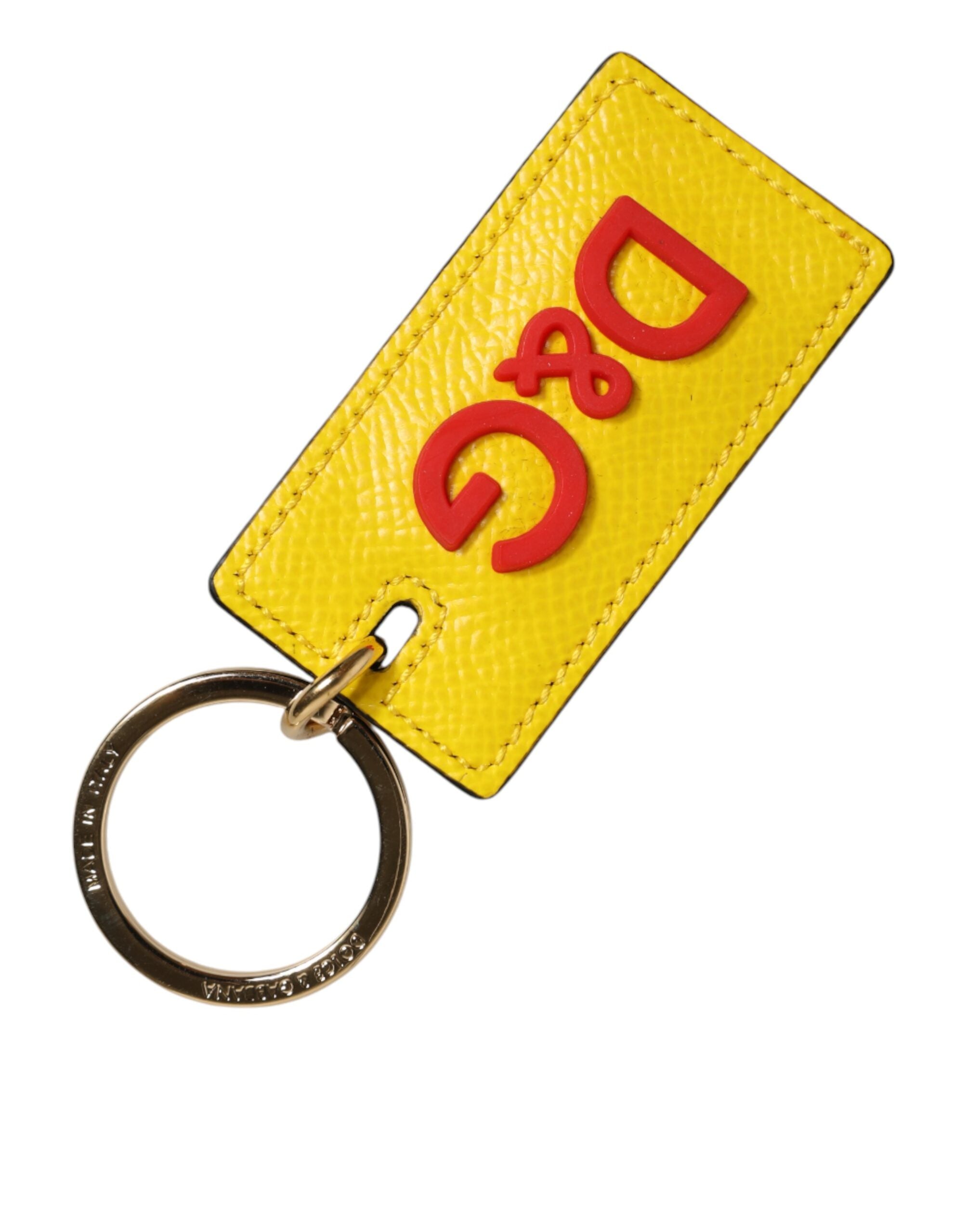Dolce & Gabbana Yellow Calf Leather Logo Metal Ring Men Keychain Keyring - Luxe Nova