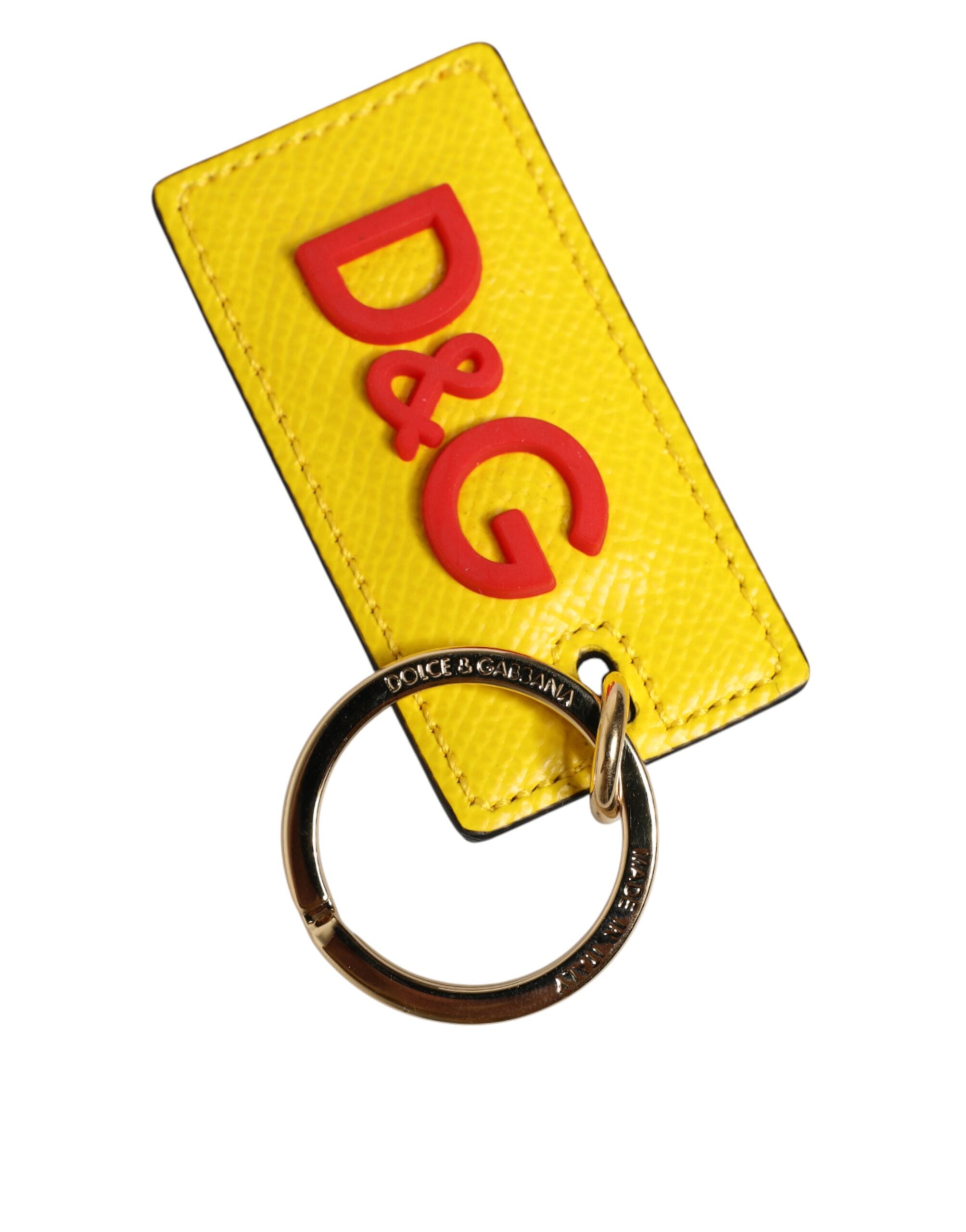 Dolce & Gabbana Yellow Calf Leather Logo Metal Ring Men Keychain Keyring - Luxe Nova
