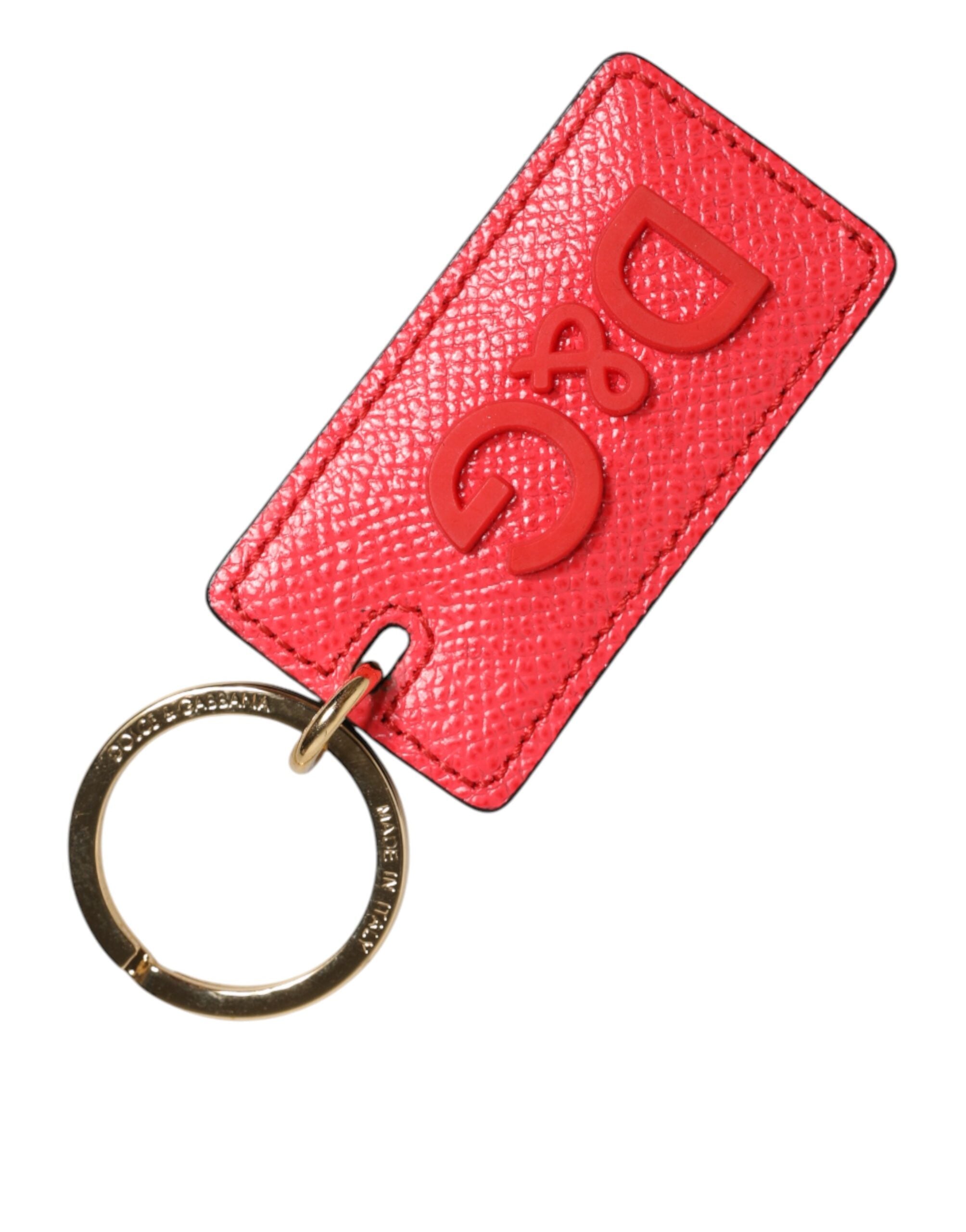 Dolce & Gabbana Red Calf Leather Logo Metal Ring Men Keychain Keyring - Luxe Nova