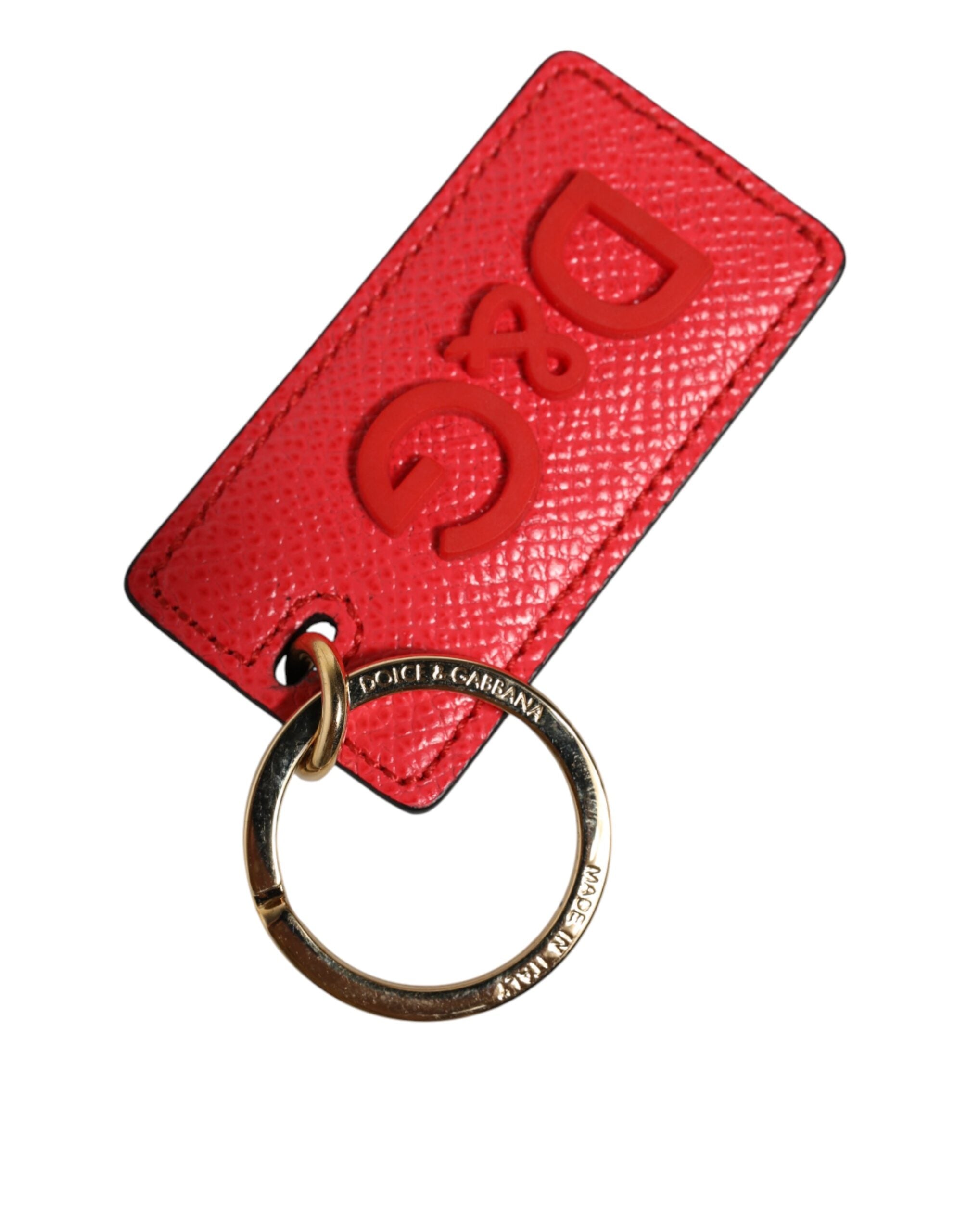 Dolce & Gabbana Red Calf Leather Logo Metal Ring Men Keychain Keyring - Luxe Nova