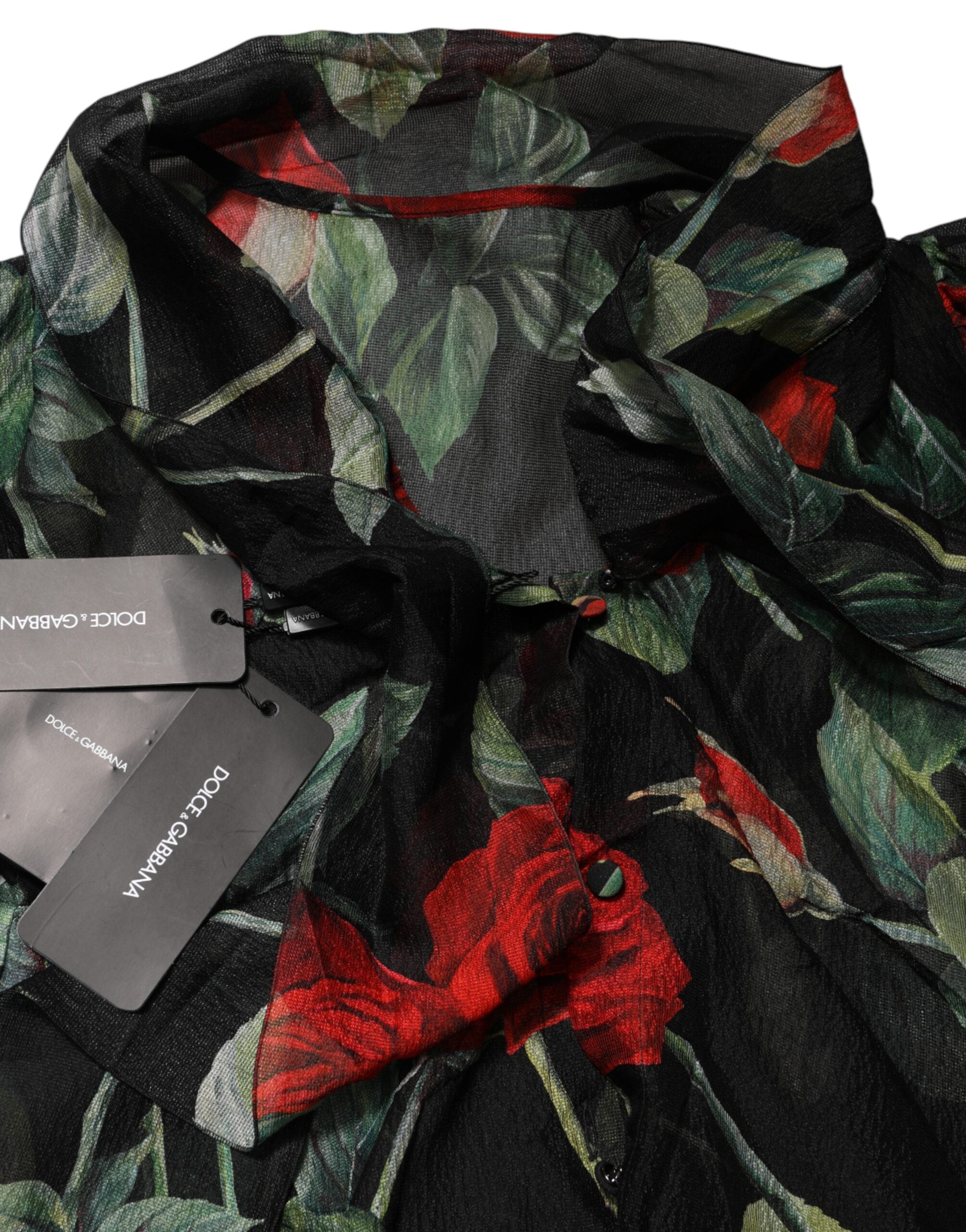 Dolce & Gabbana Black Floral Long Sleeves Silk Blouse Top
