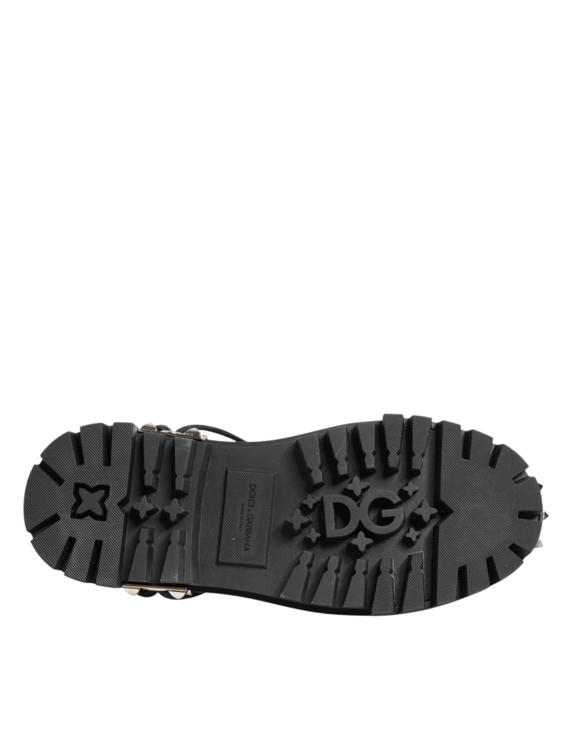 Dolce & Gabbana Black White Studded Men Formal Derby Shoes