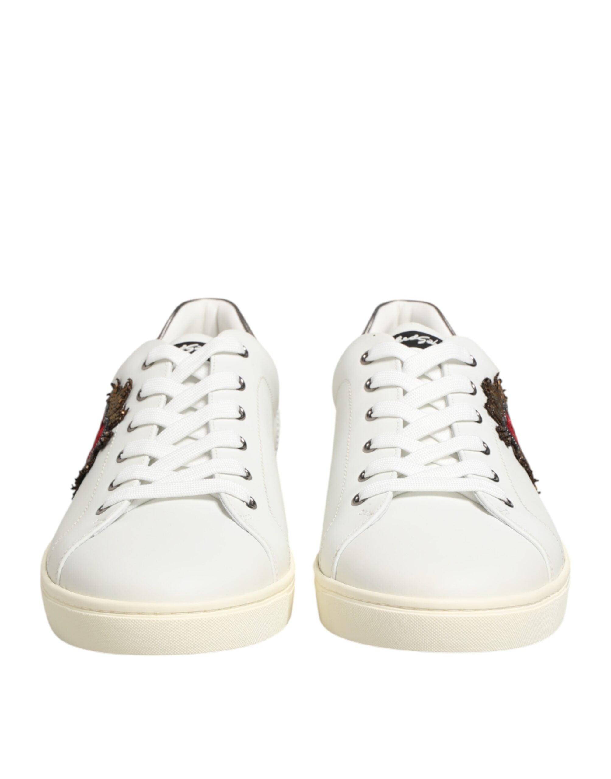 Dolce & Gabbana White Leather Heart Embellished Sneakers Shoes - Luxe Nova
