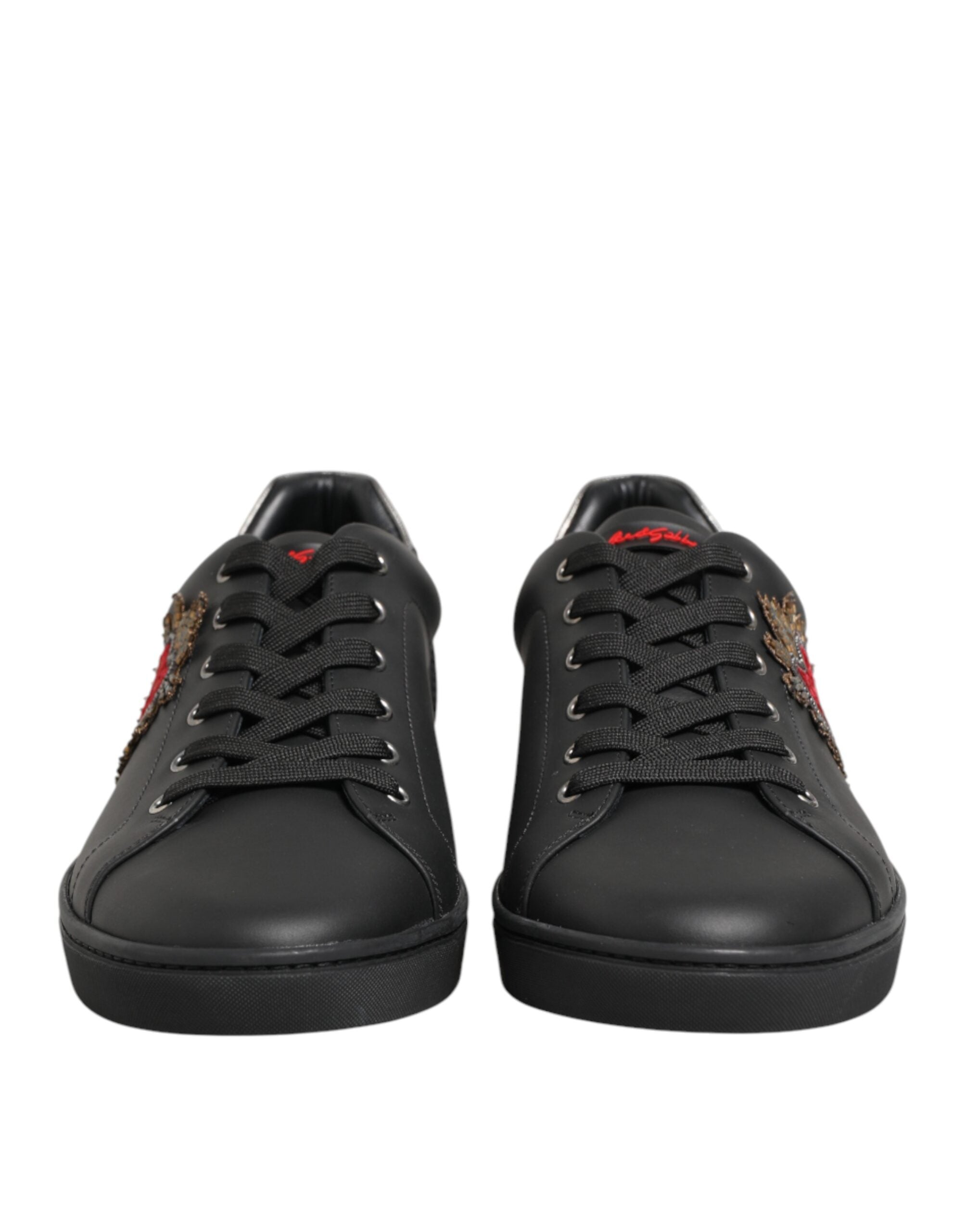 Dolce & Gabbana Black Leather Heart Embellished Sneakers Shoes - Luxe Nova